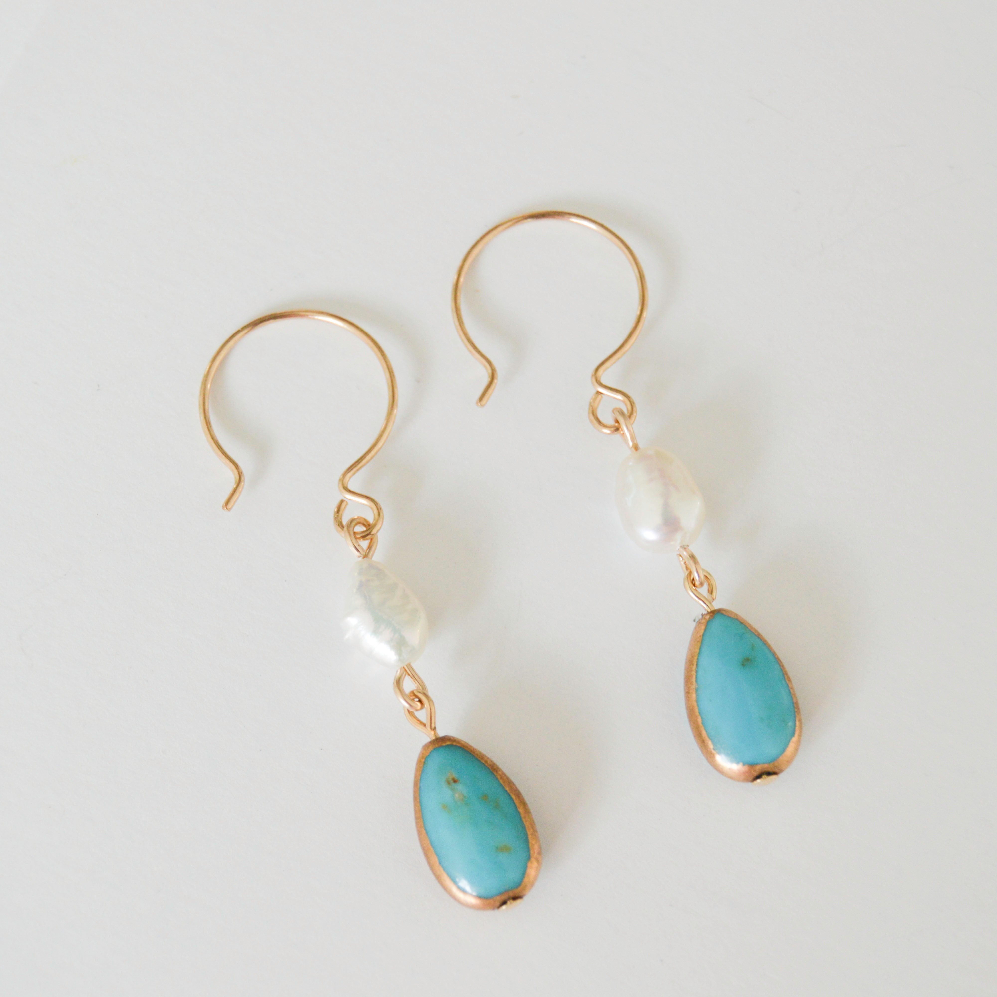 Turquoise and Pearl Drop Earrings