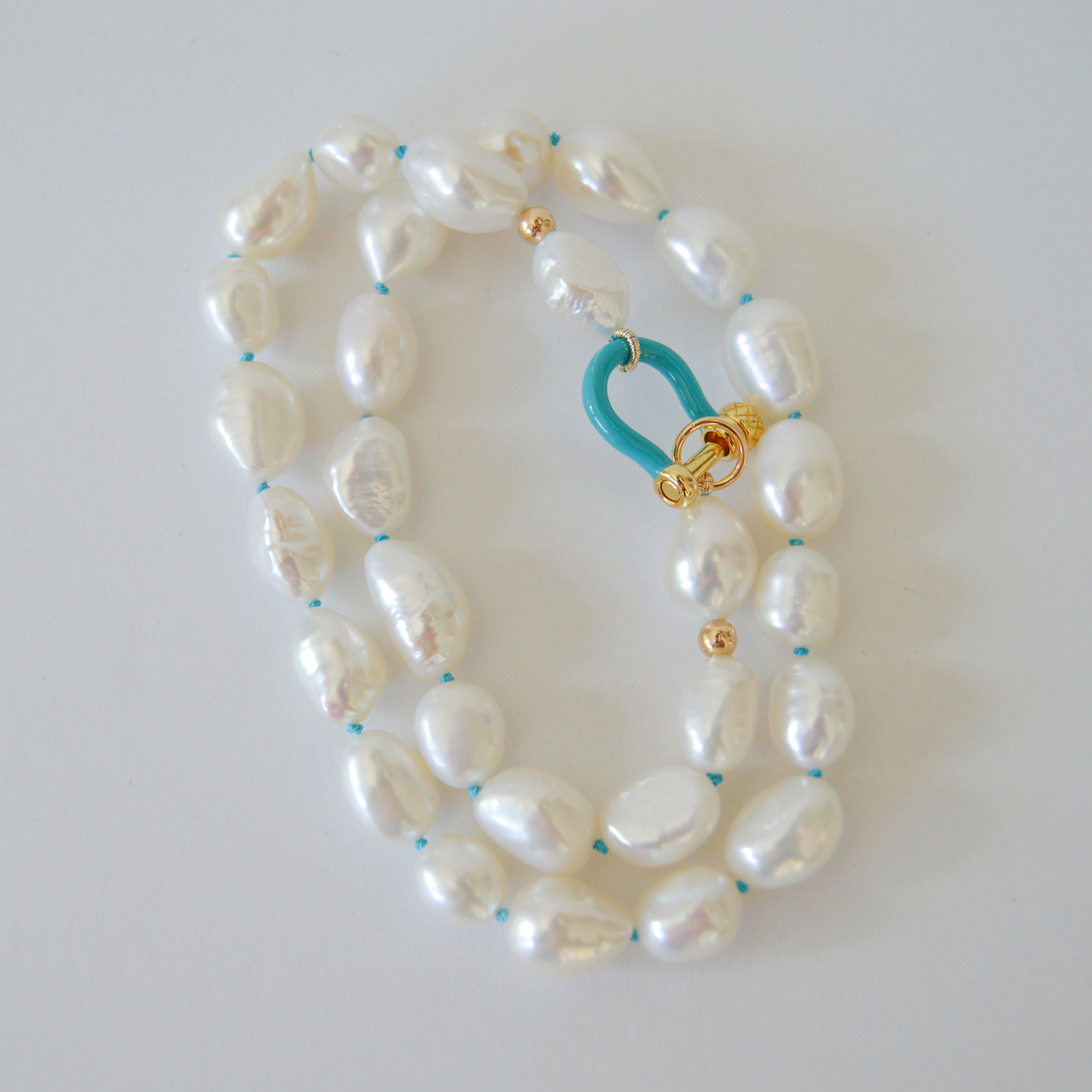 Pearls with Azure Enamel Clasp