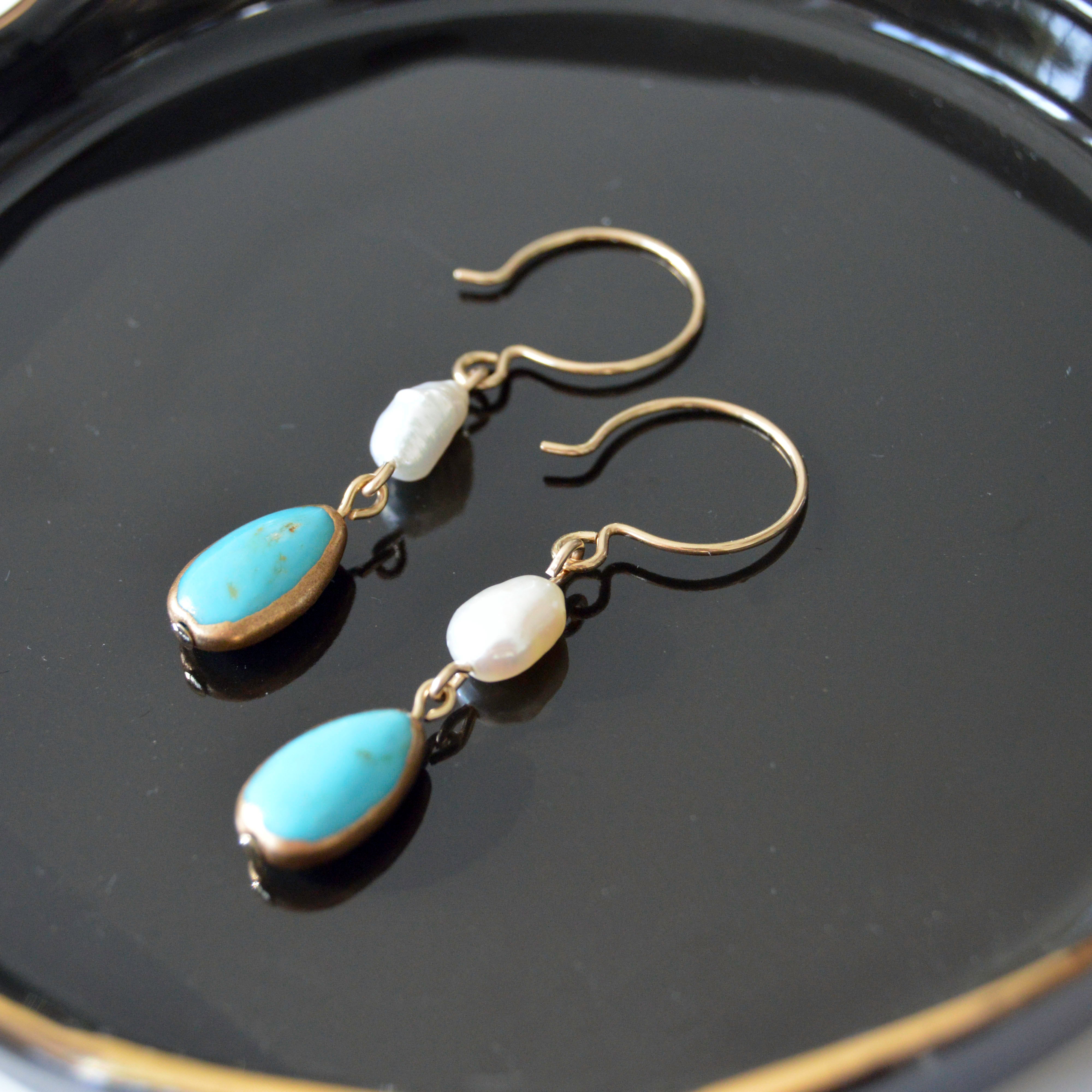 Turquoise and Pearl Drop Earrings