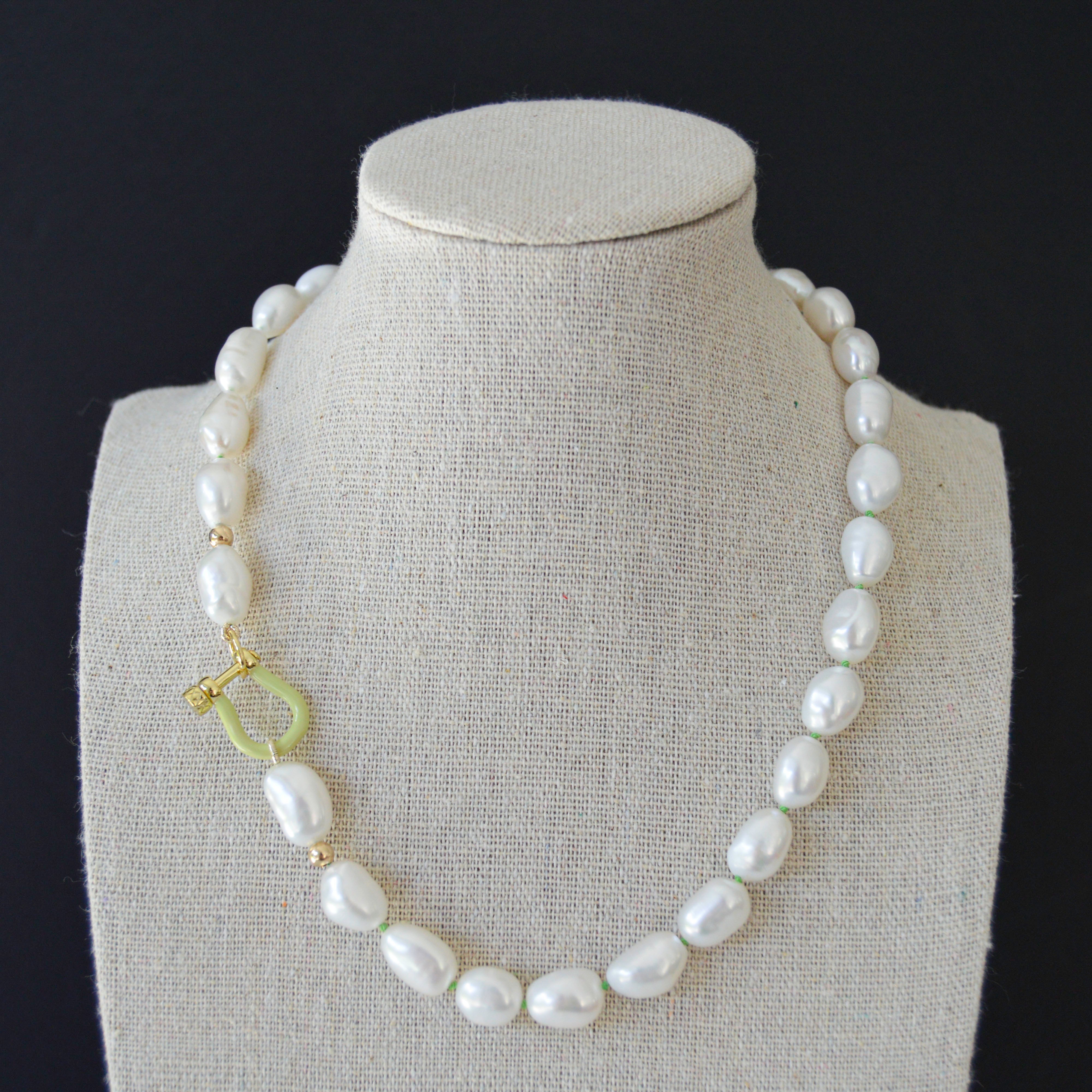 Pearls with Chartreuse Enamel Clasp