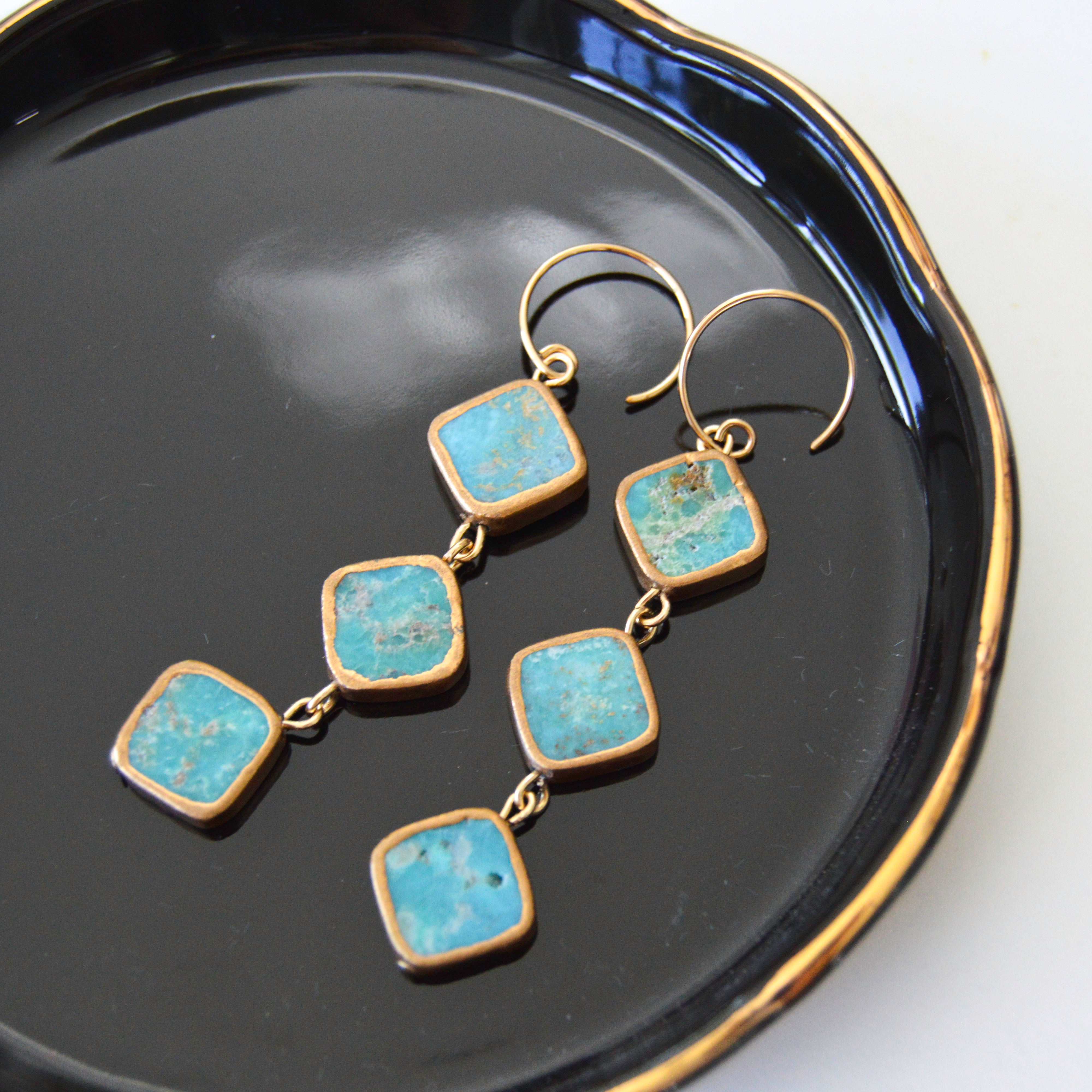 Diamond Turquoise Drop Earrings