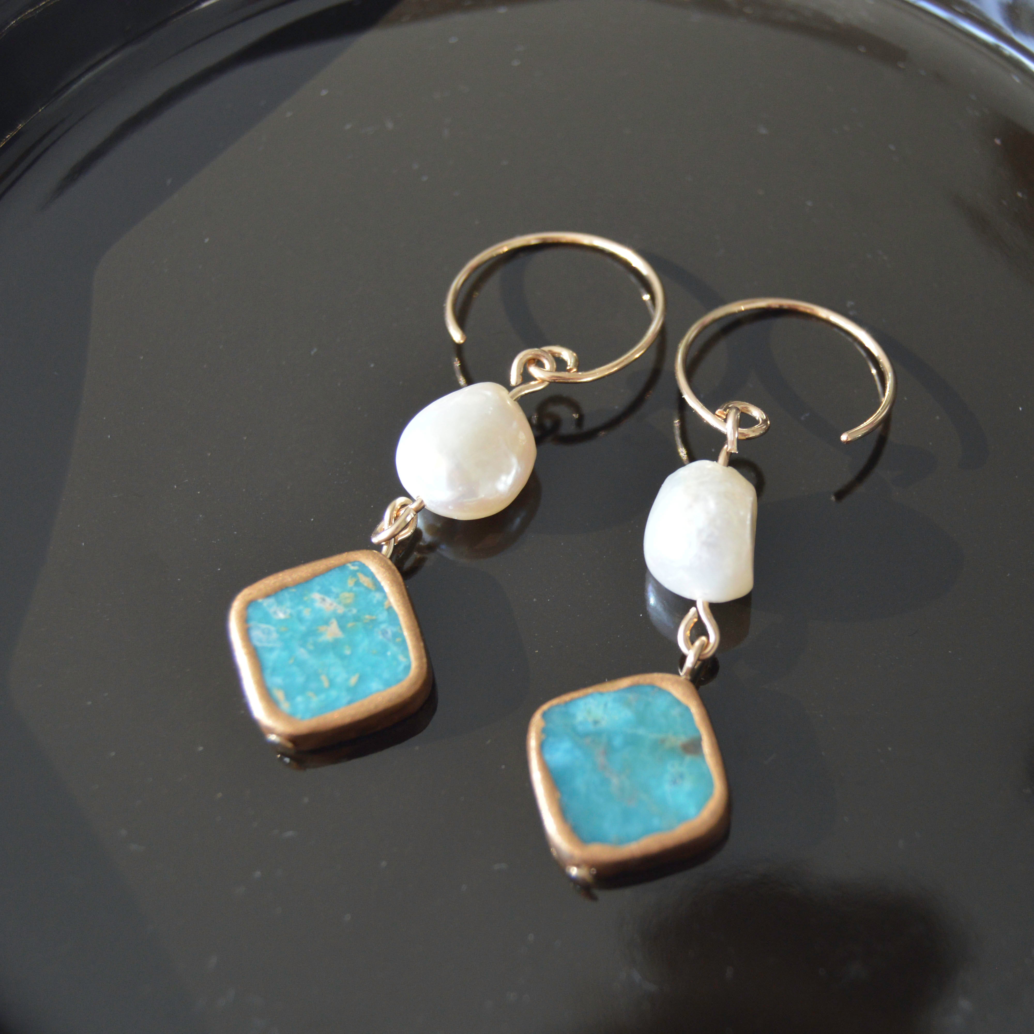 Turquoise and Pearl Earrings