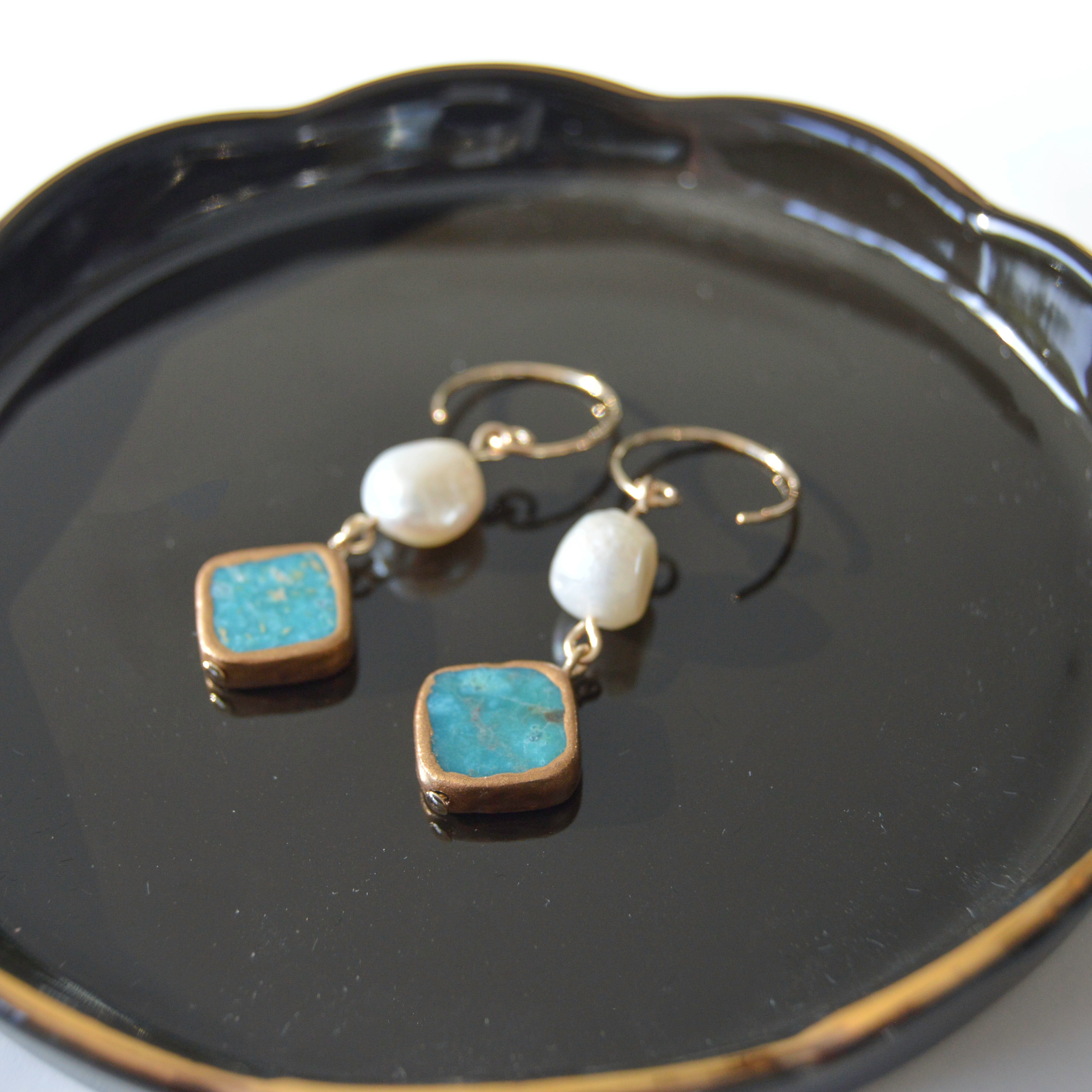 Turquoise and Pearl Earrings