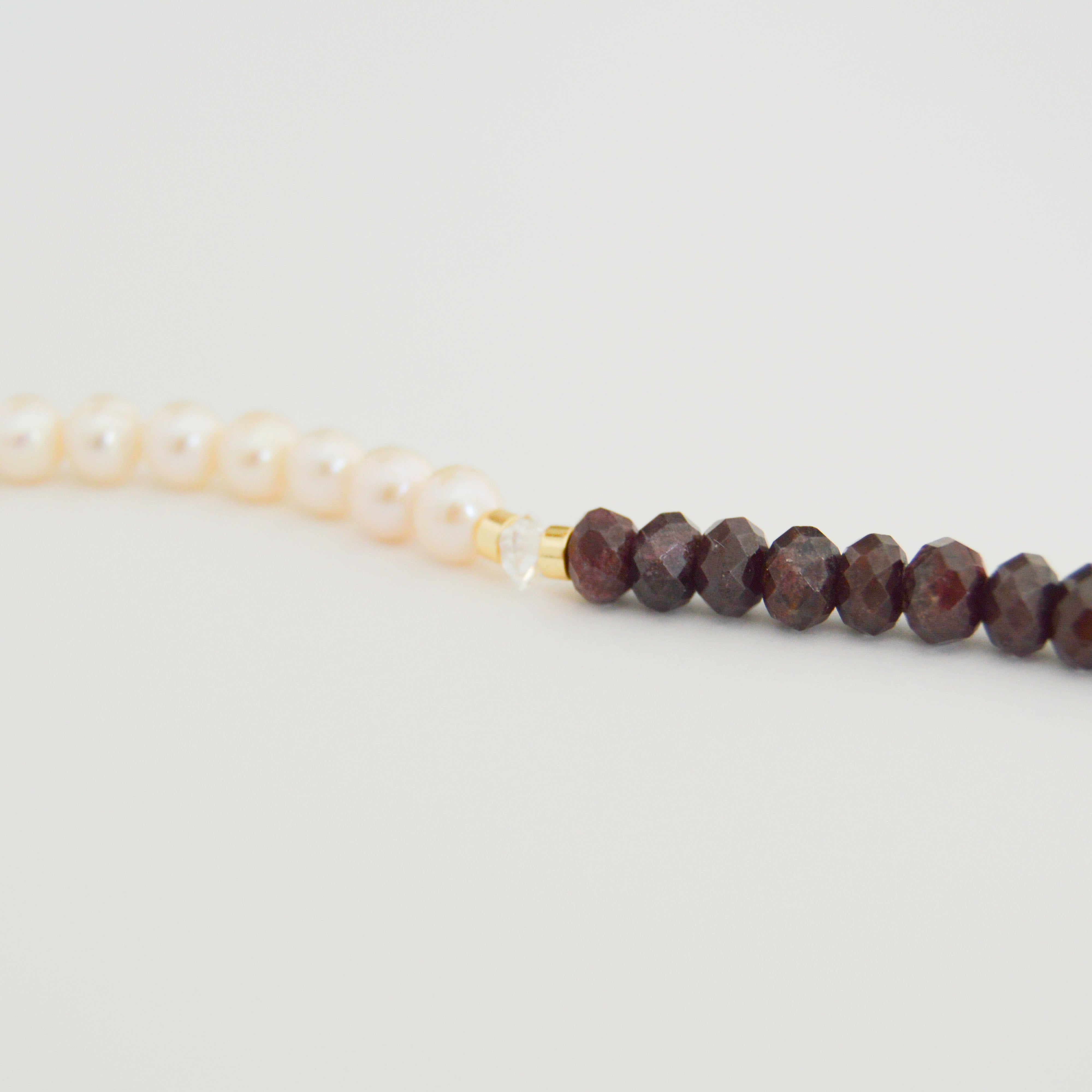 Garnet, Pearl and Herkimer Diamond Bracelet