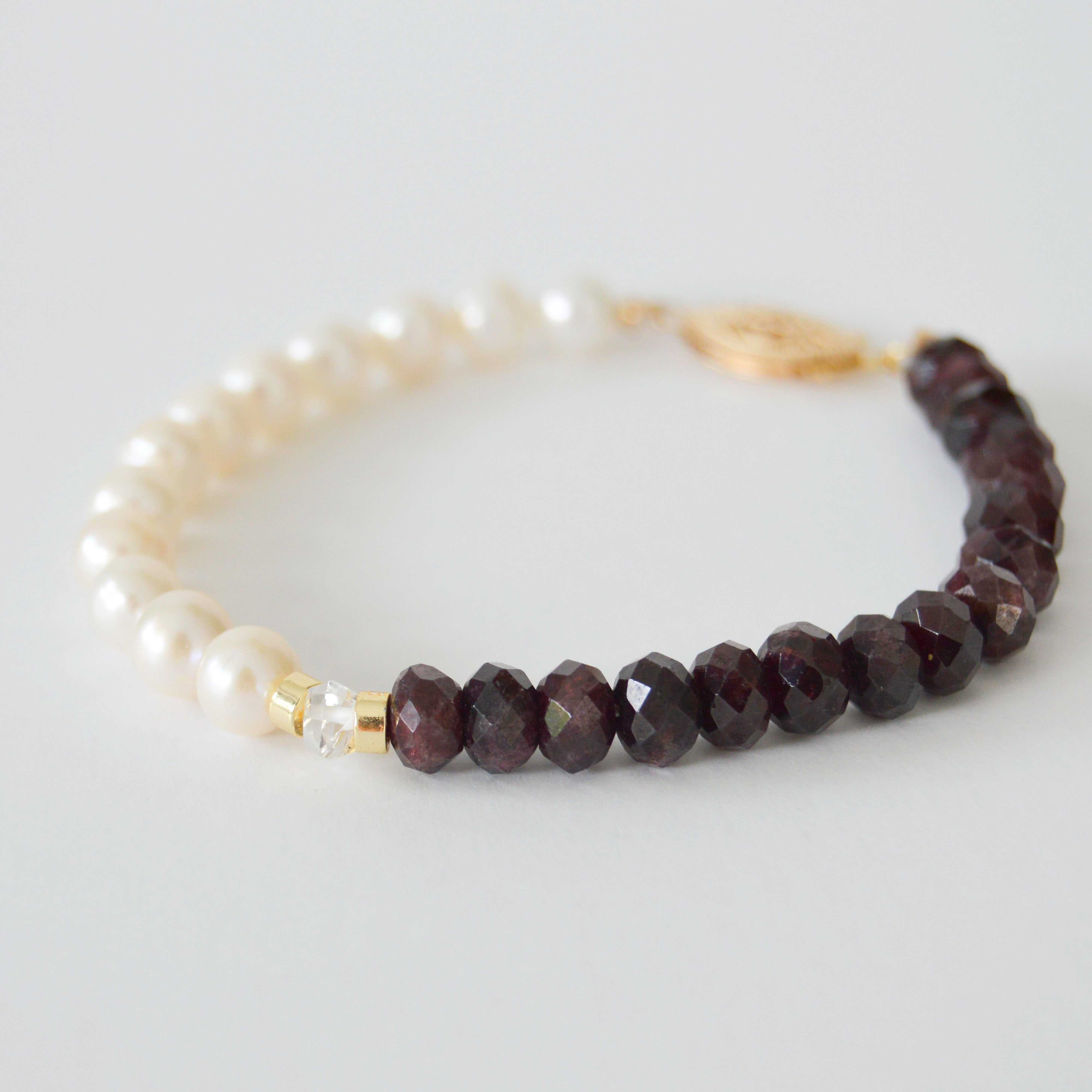 Garnet, Pearl and Herkimer Diamond Bracelet