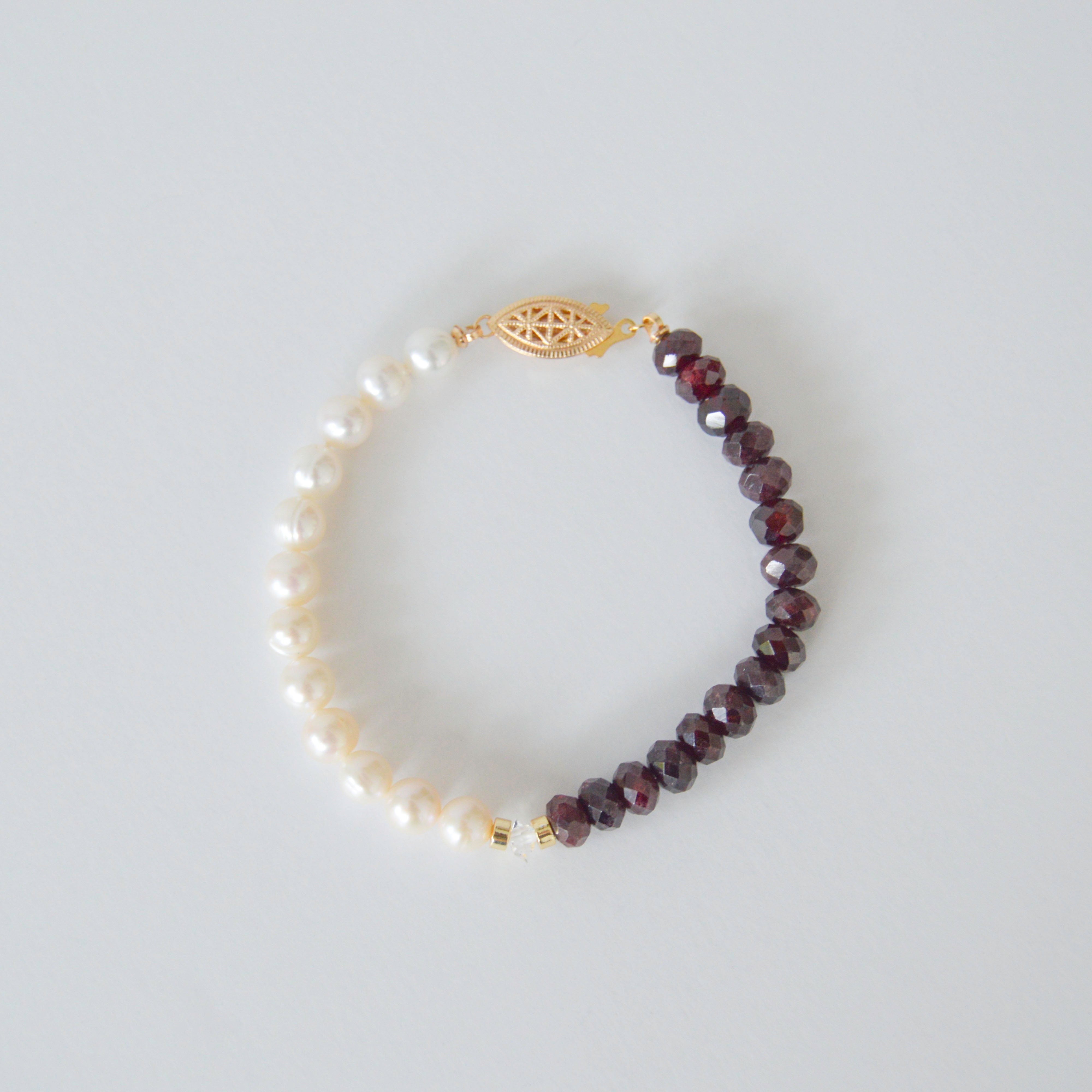 Garnet, Pearl and Herkimer Diamond Bracelet