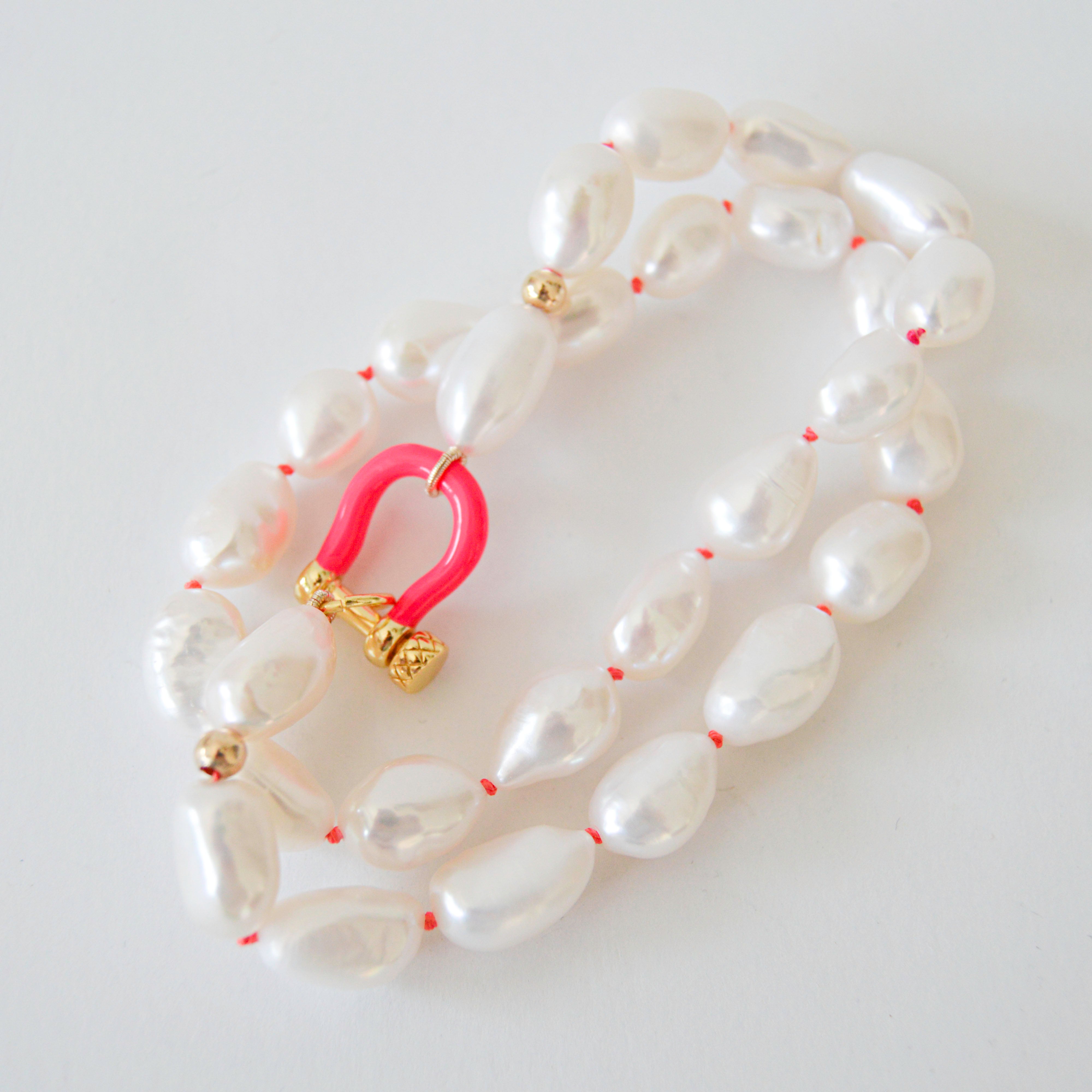 Pearls with Hot Pink Enamel Clasp