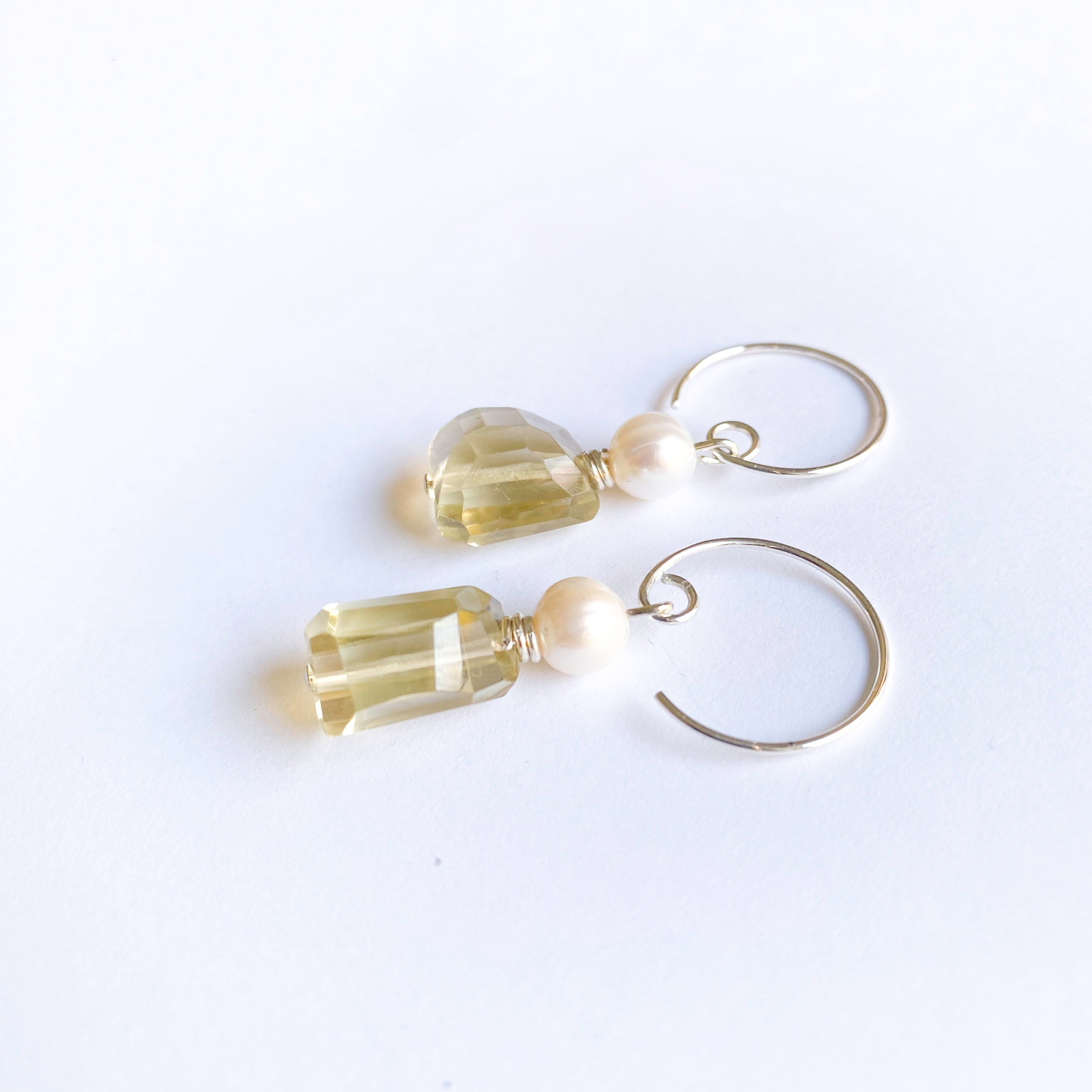 Lemon Quartz and Pearl Silver Earrings