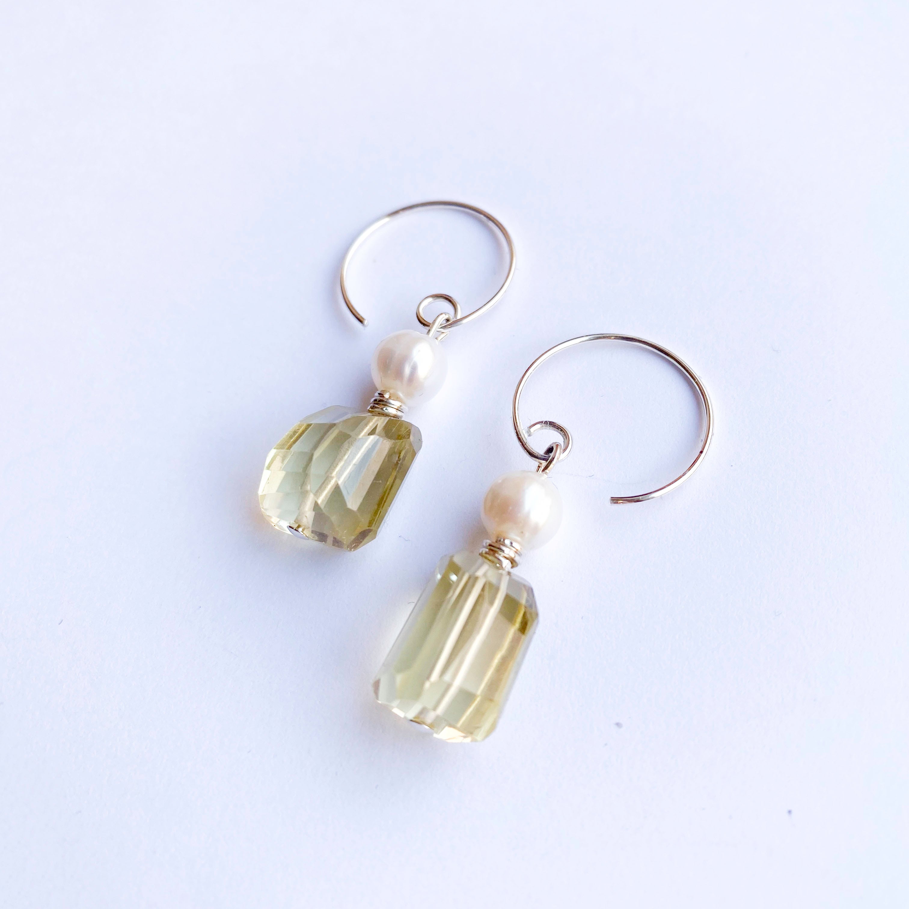 Lemon Quartz and Pearl Silver Earrings