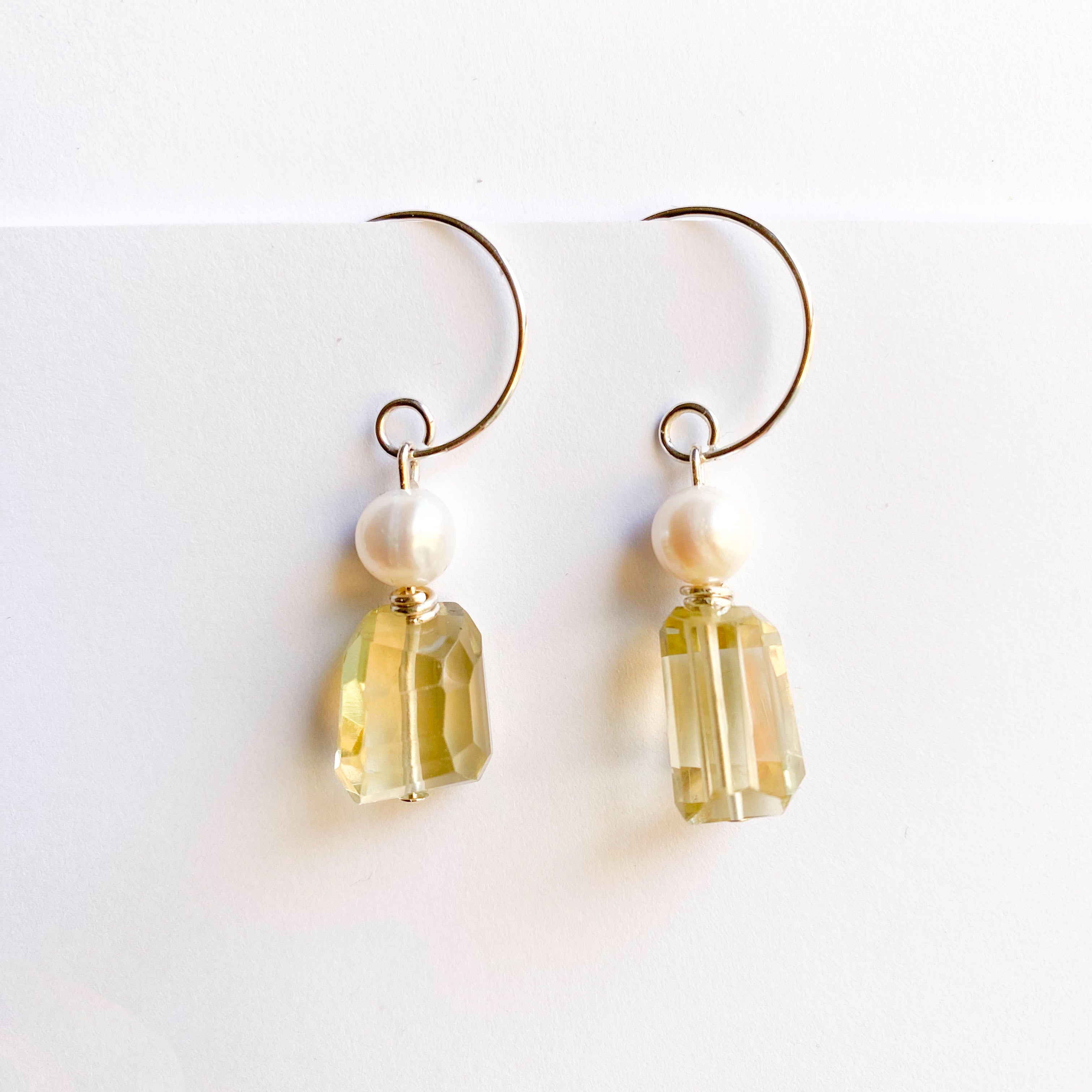 Lemon Quartz and Pearl Silver Earrings