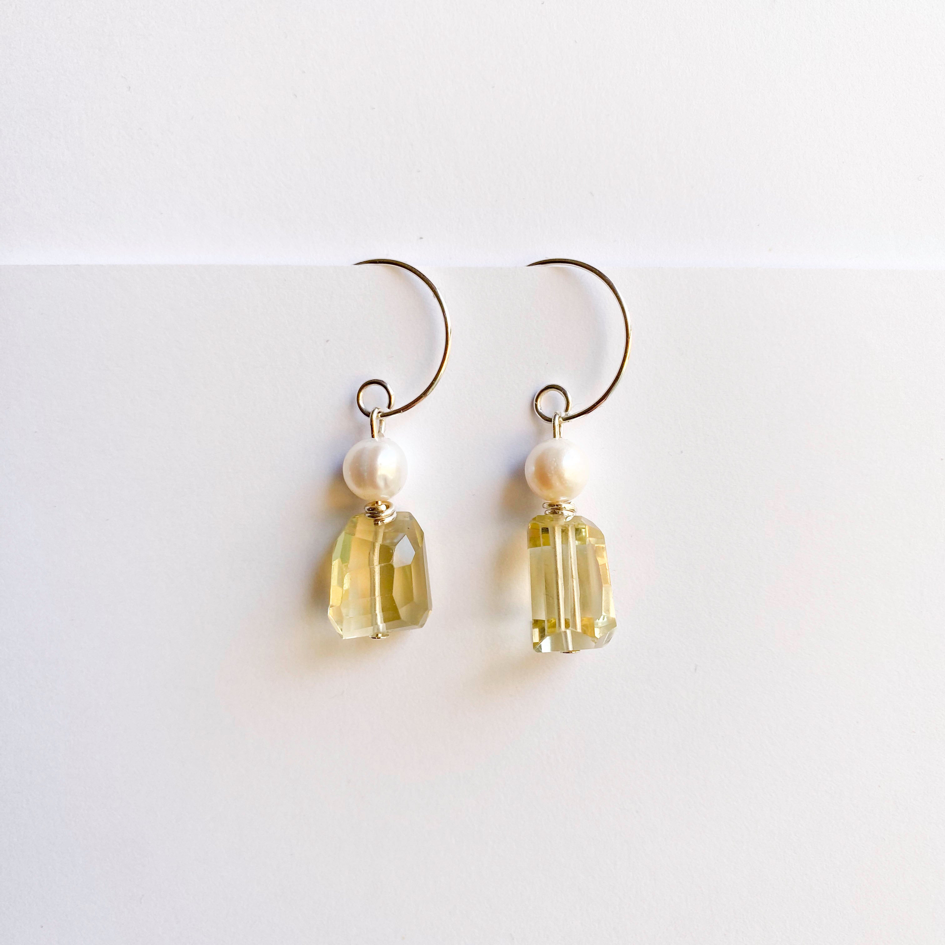 Lemon Quartz and Pearl Silver Earrings