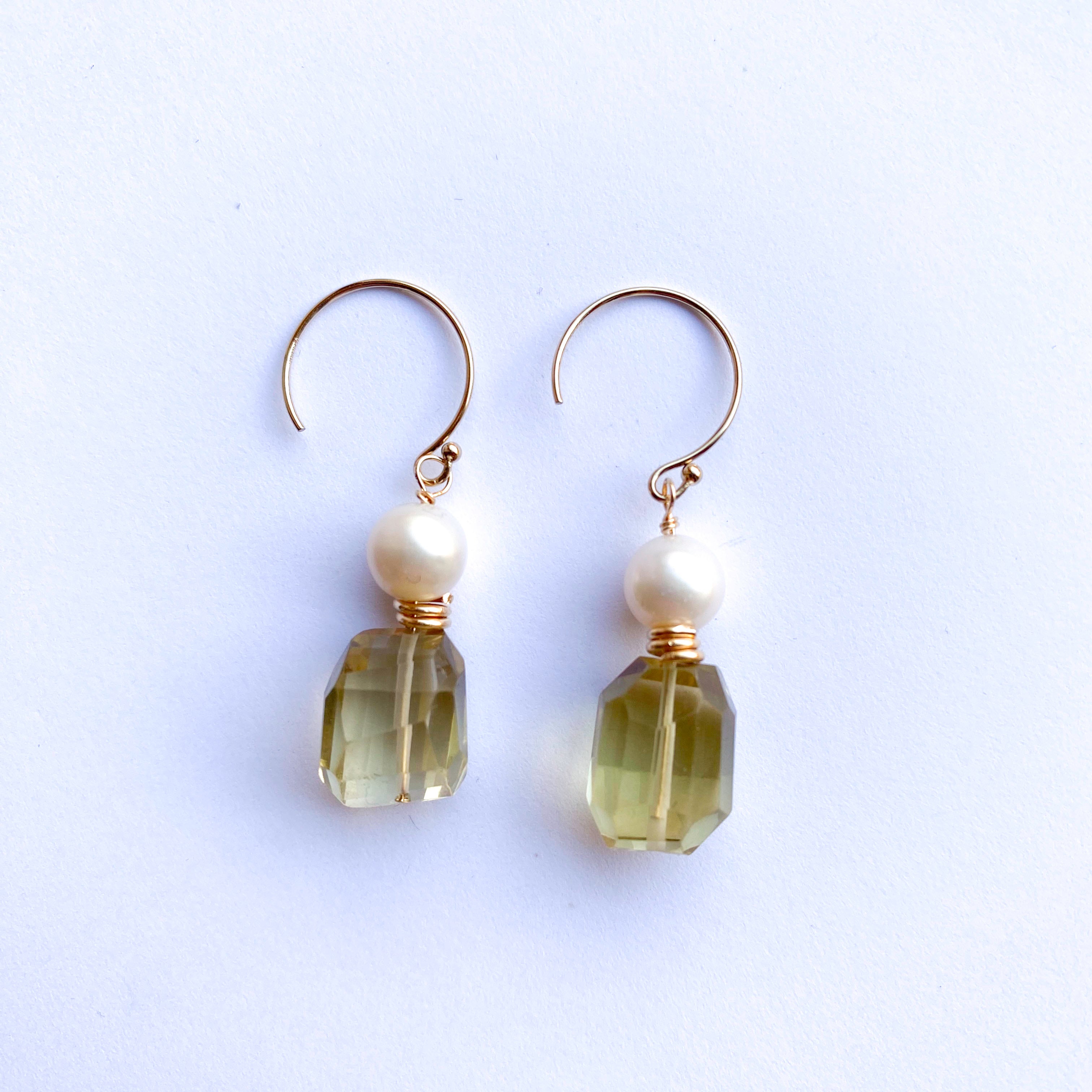 Lemon Quartz and Pearl Gold Earrings