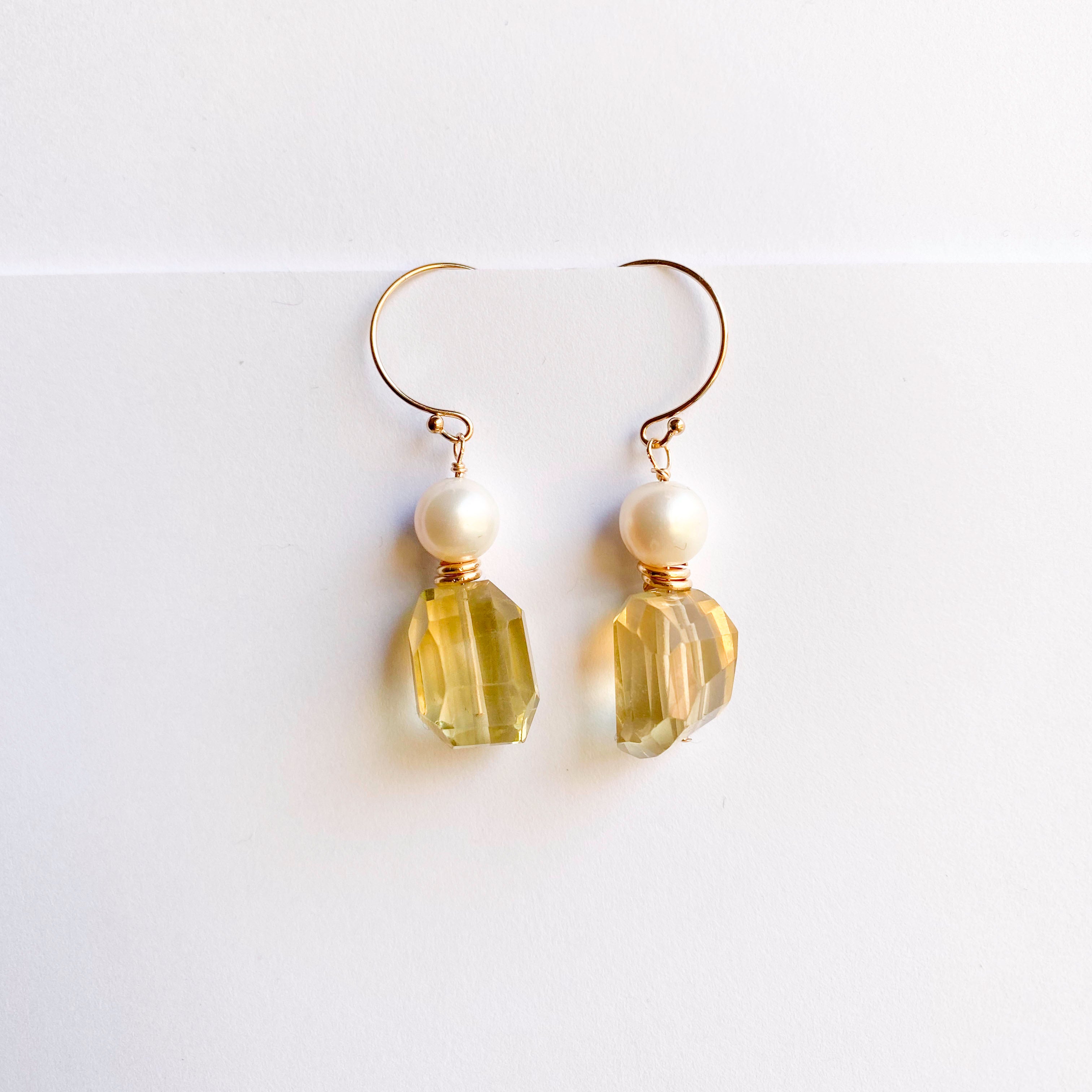 Lemon Quartz and Pearl Gold Earrings