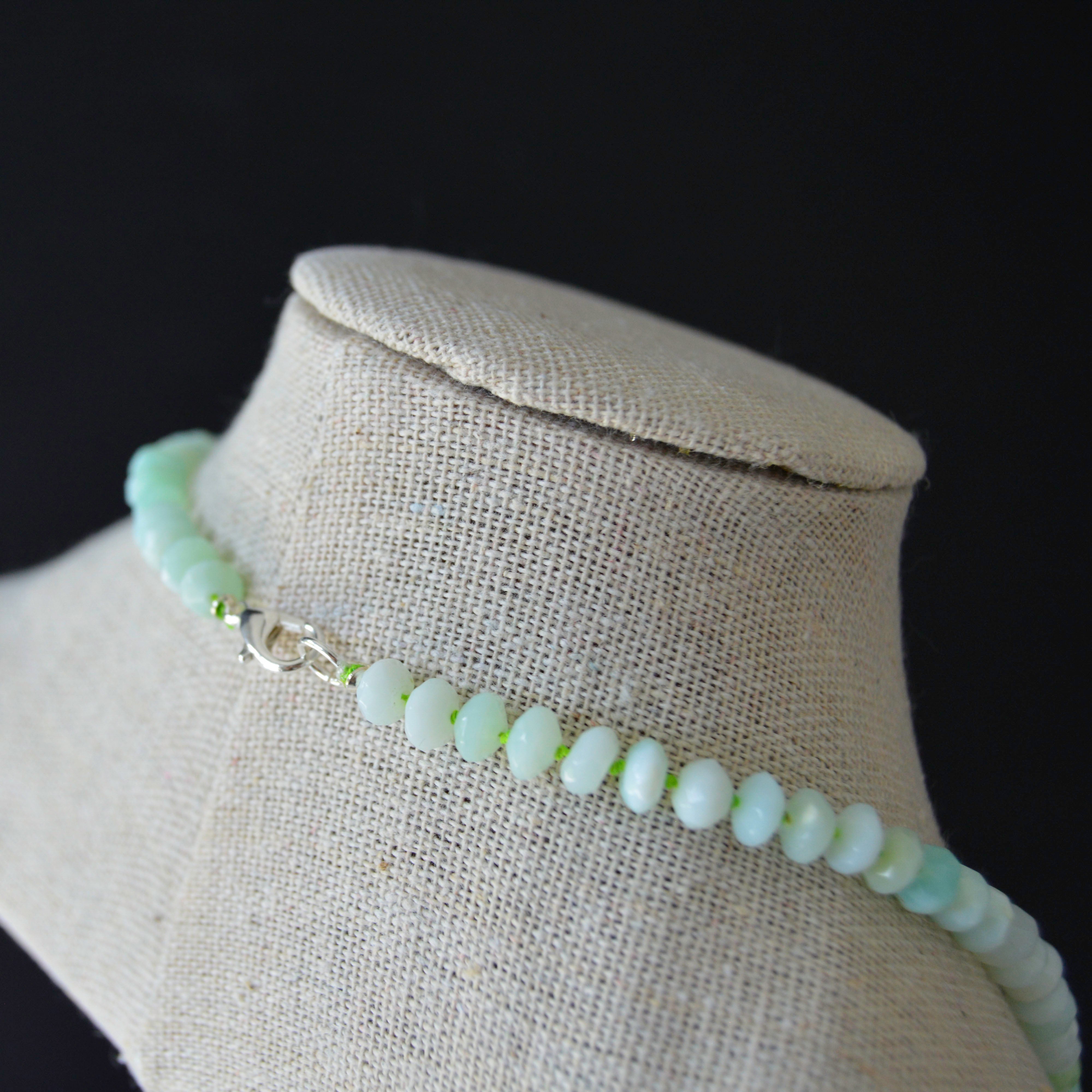 Mint Opals with Lime Green Silk Necklace