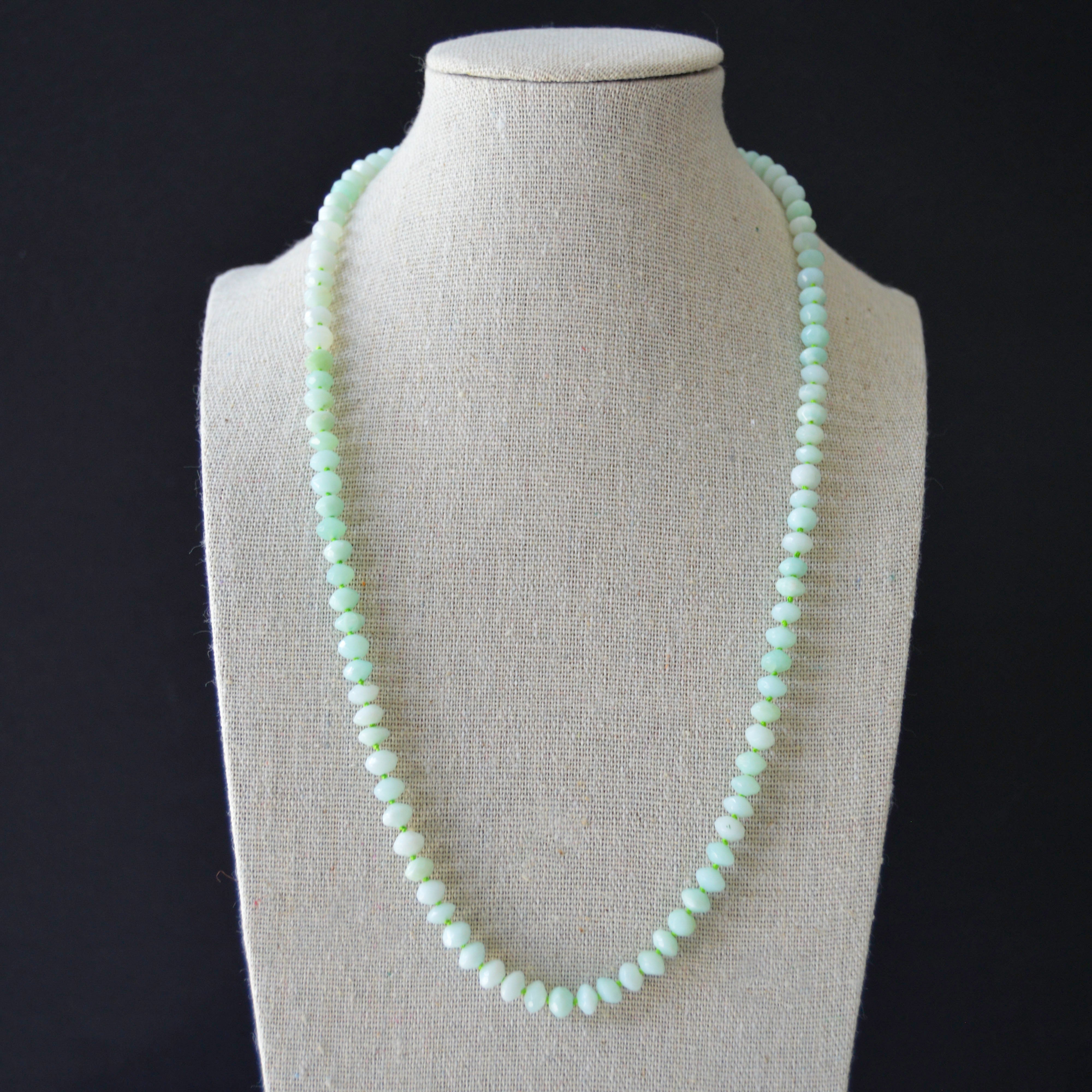 Mint Opals with Lime Green Silk Necklace