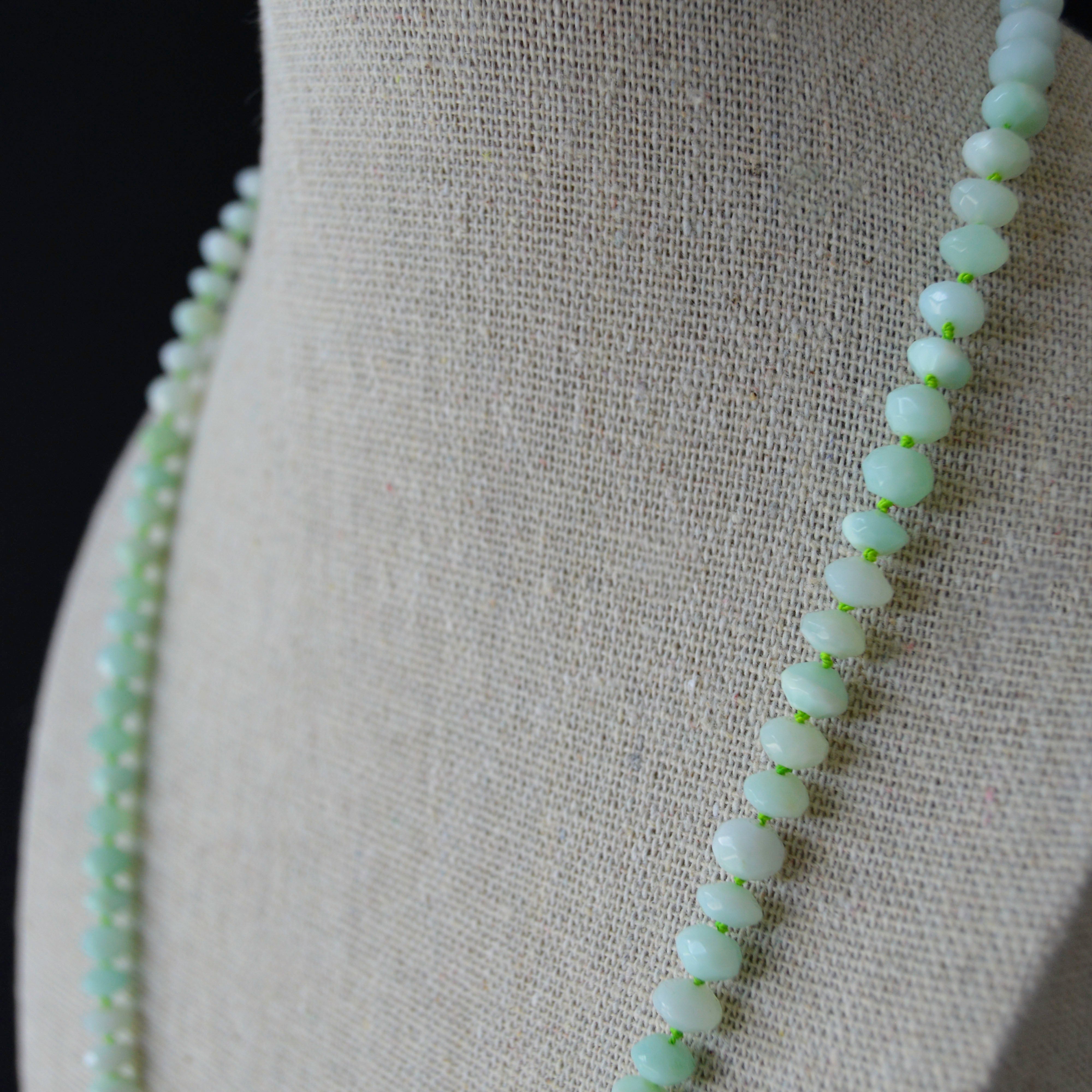 Mint Opals with Lime Green Silk Necklace