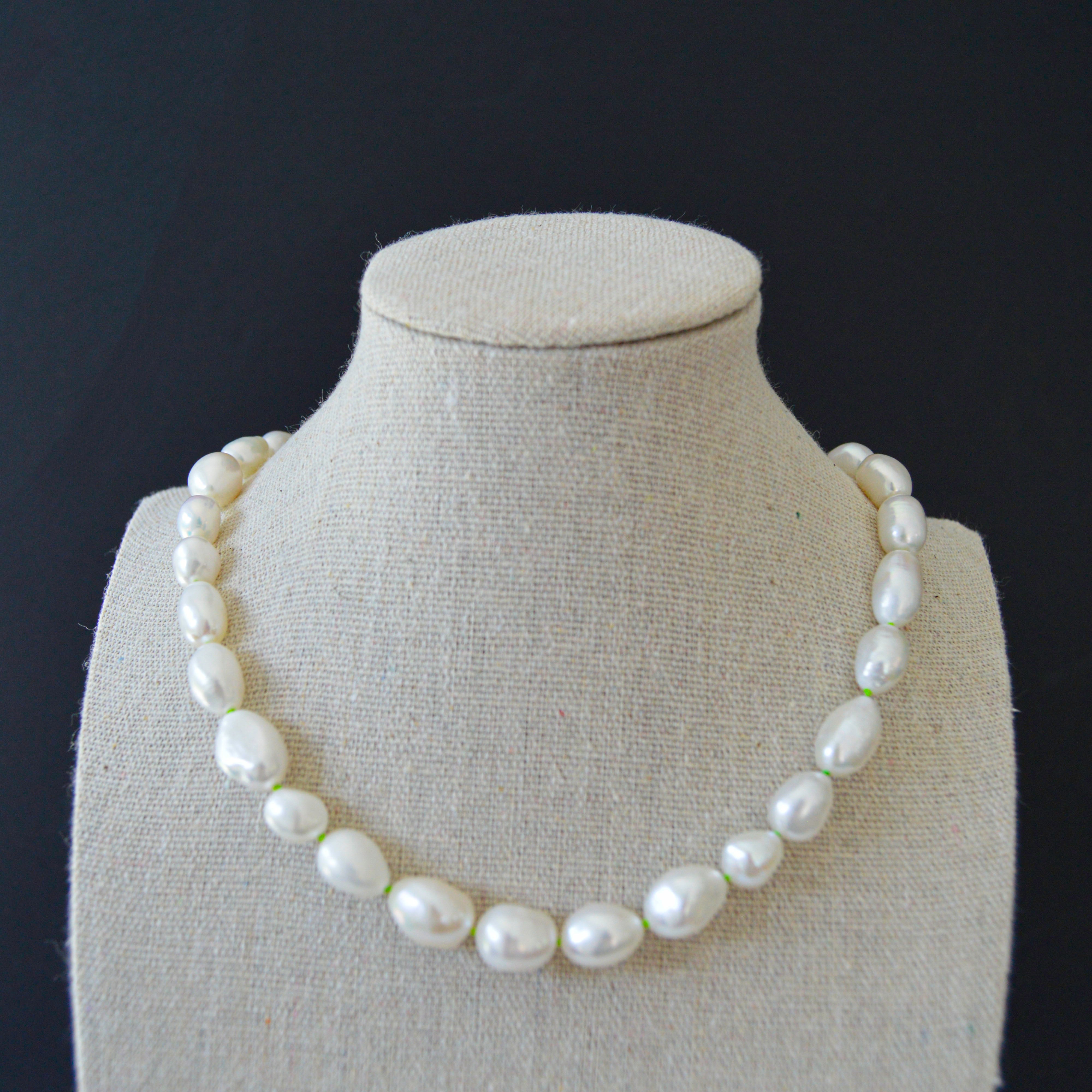 Pearls with Neon Green Enamel Clasp