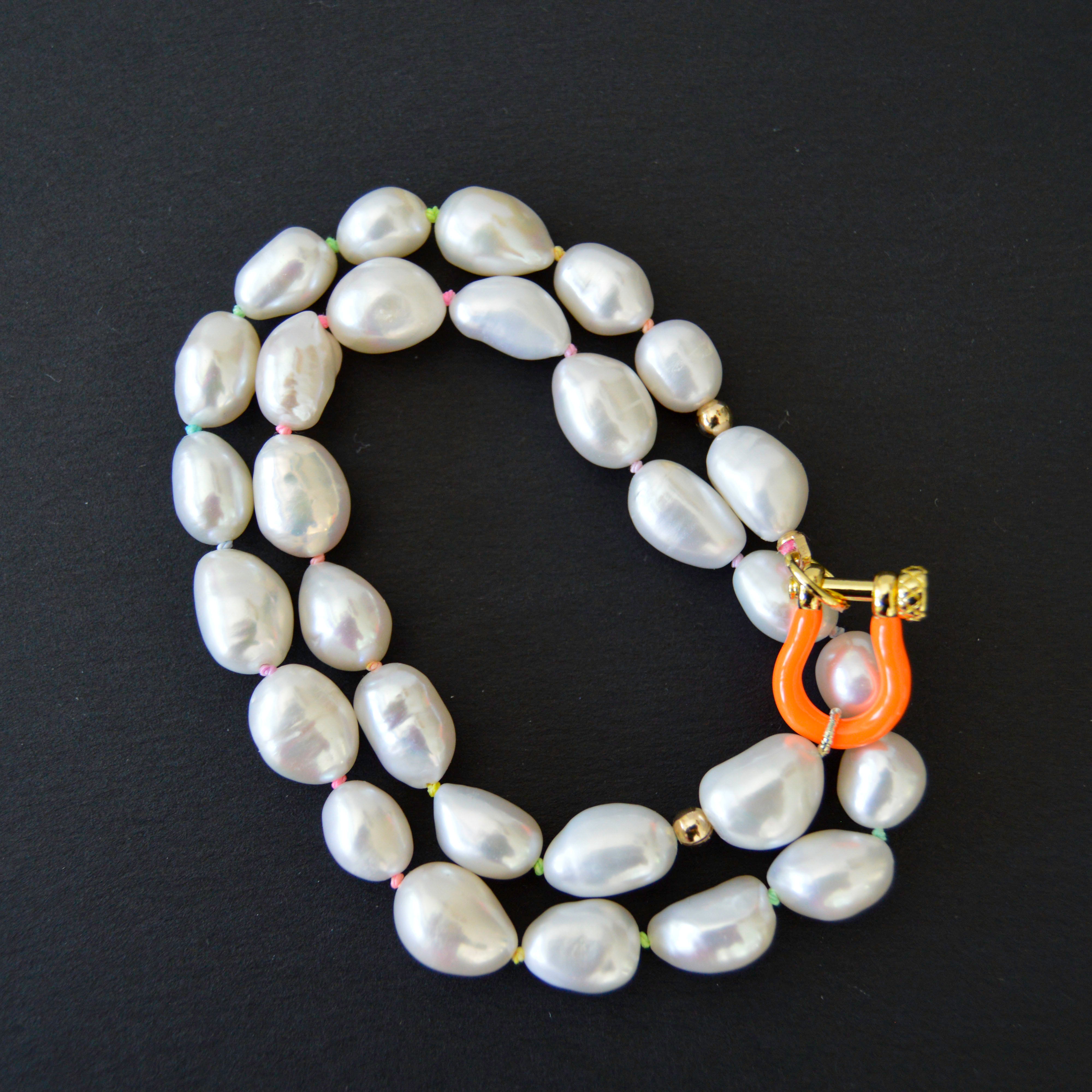 Pearls with Neon Orange Clasp