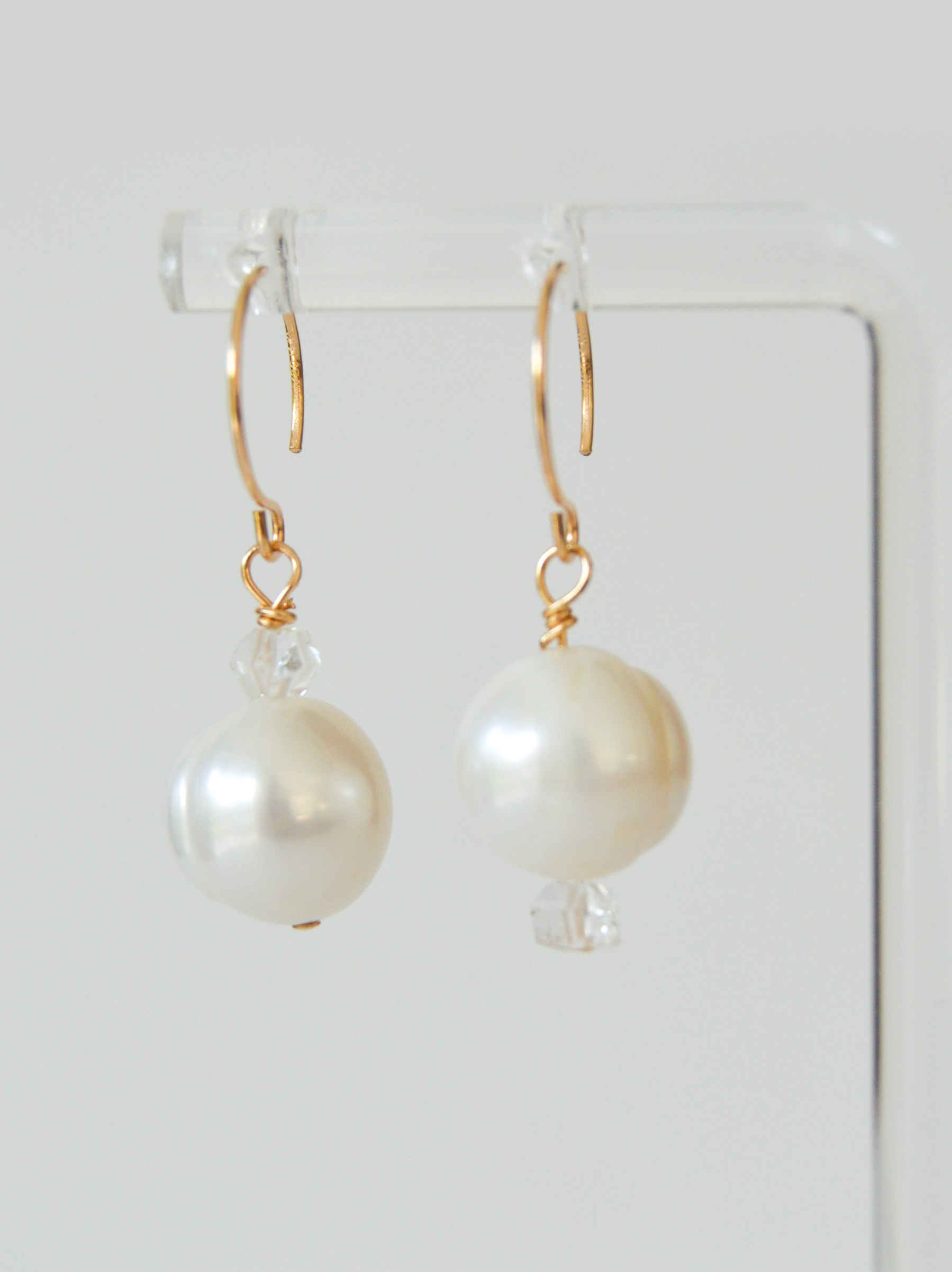 Pearl & Herkimer Diamond Gold Wire Earrings