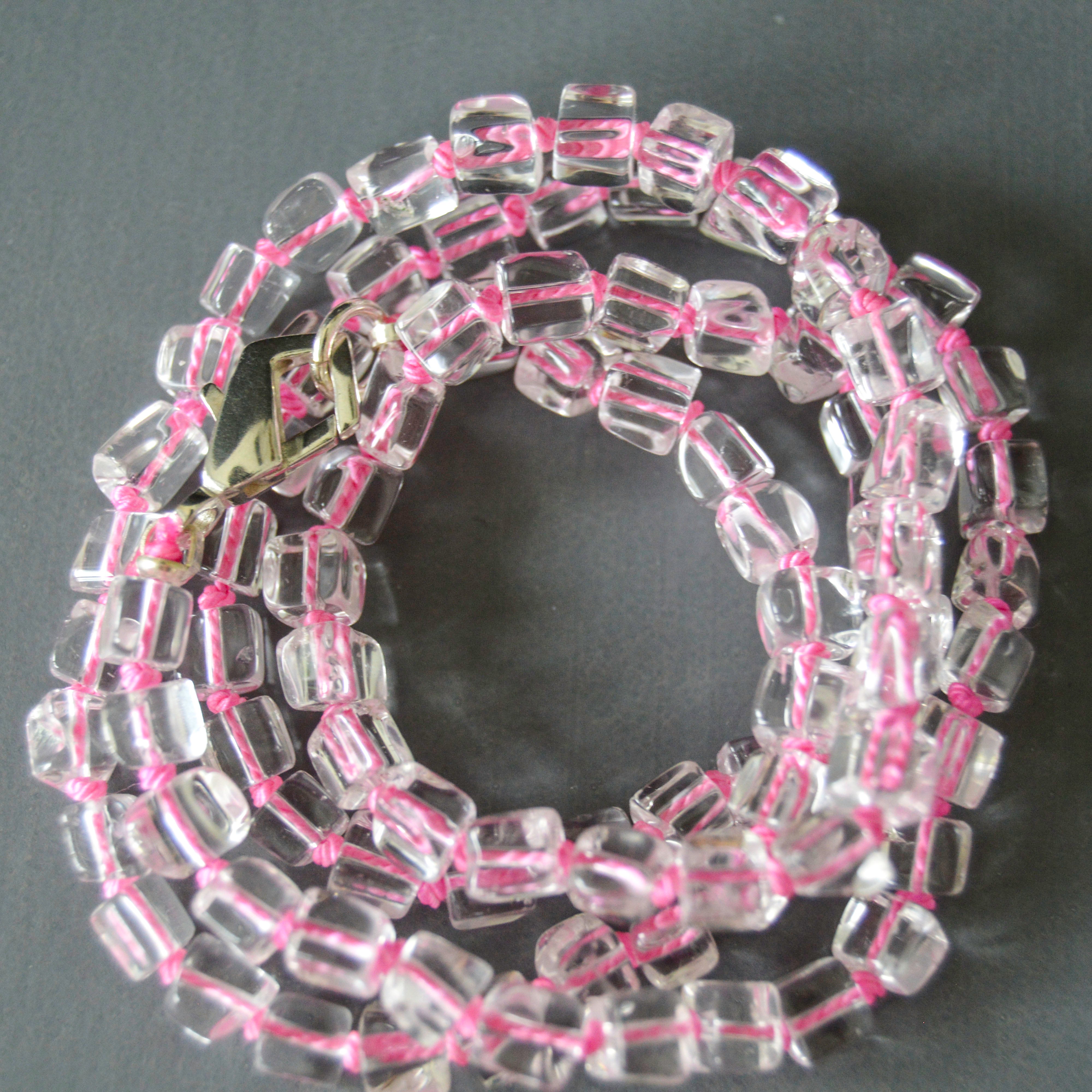 Quartz and Hot Pink Silk Necklace