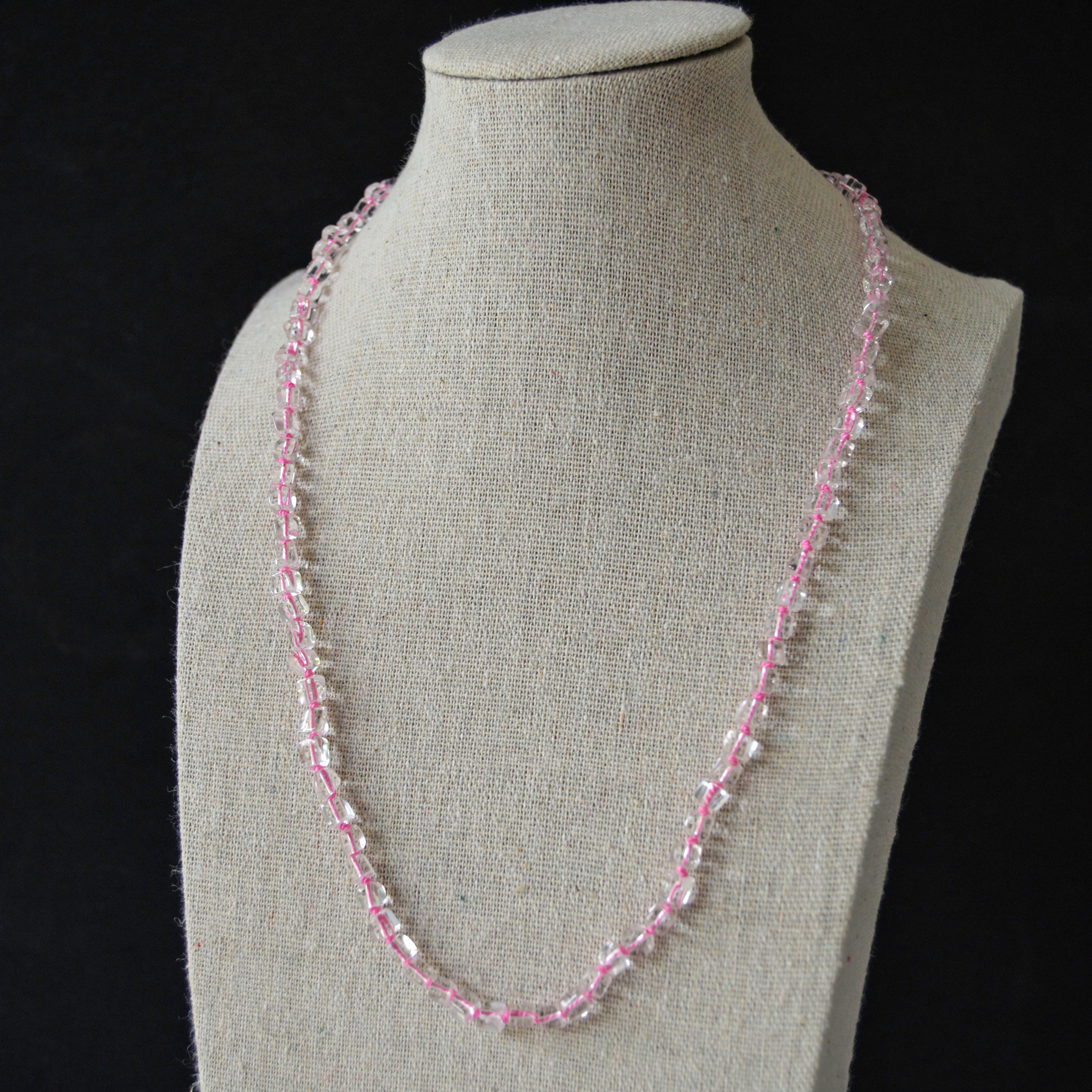 Quartz and Hot Pink Silk Necklace