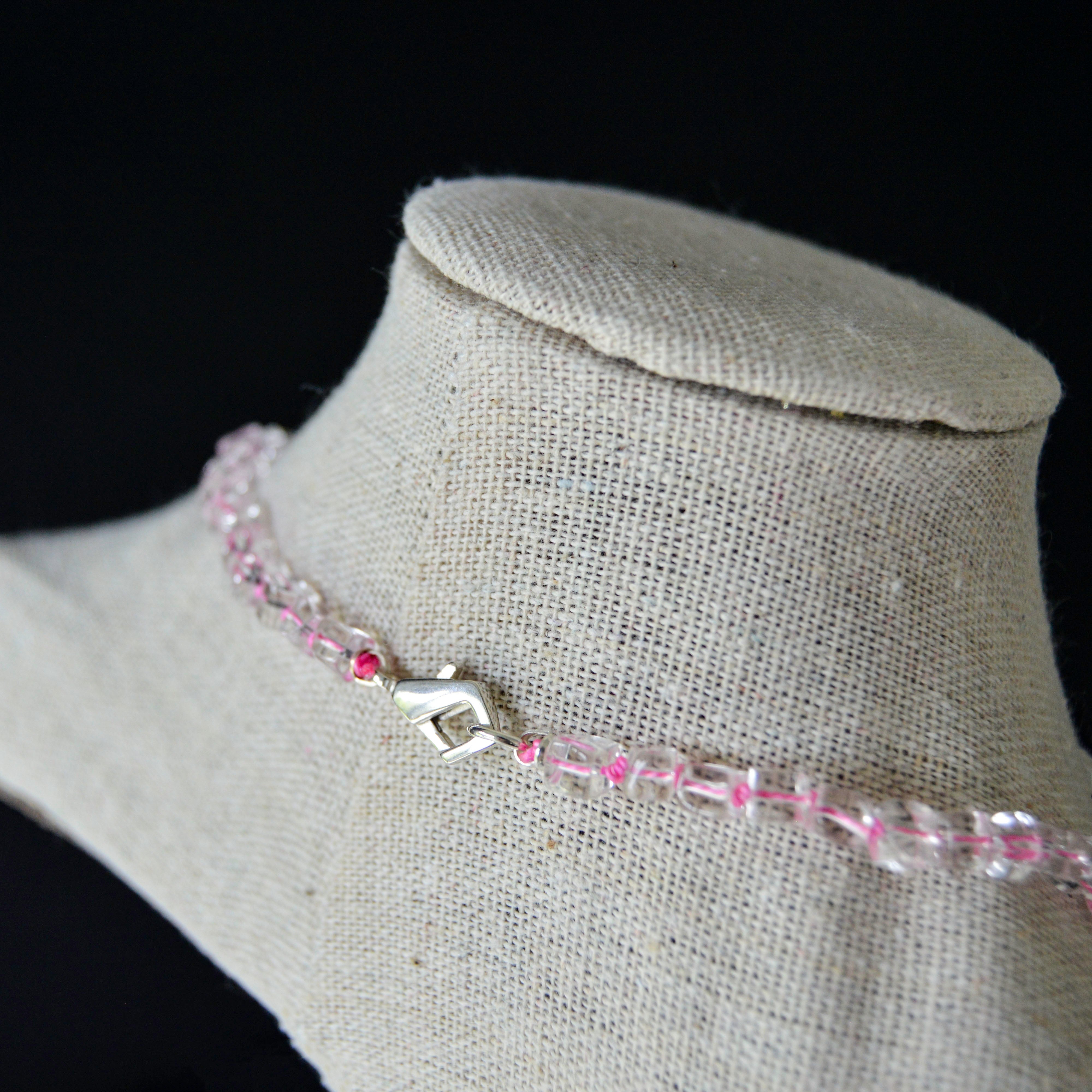 Quartz and Hot Pink Silk Necklace