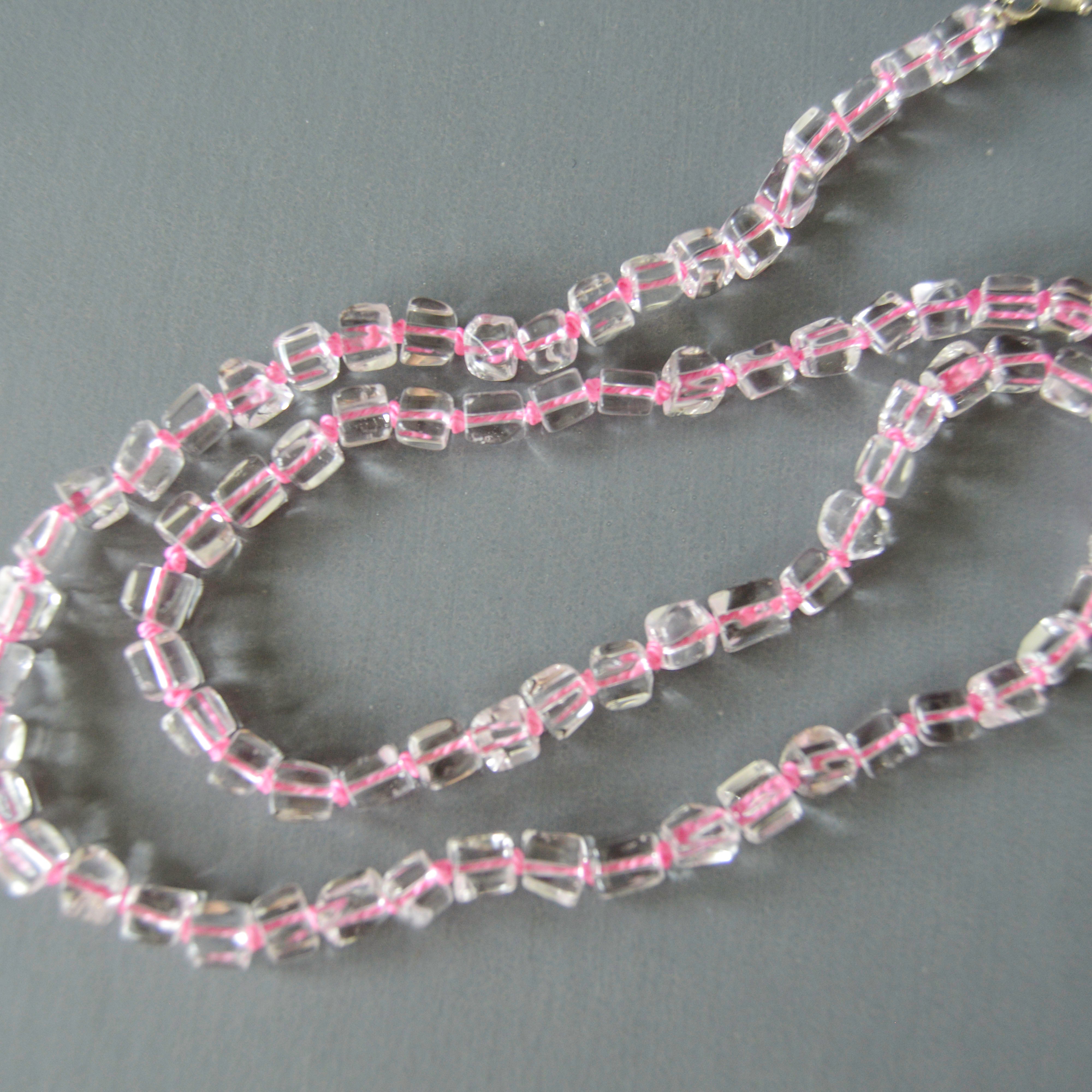 Quartz and Hot Pink Silk Necklace