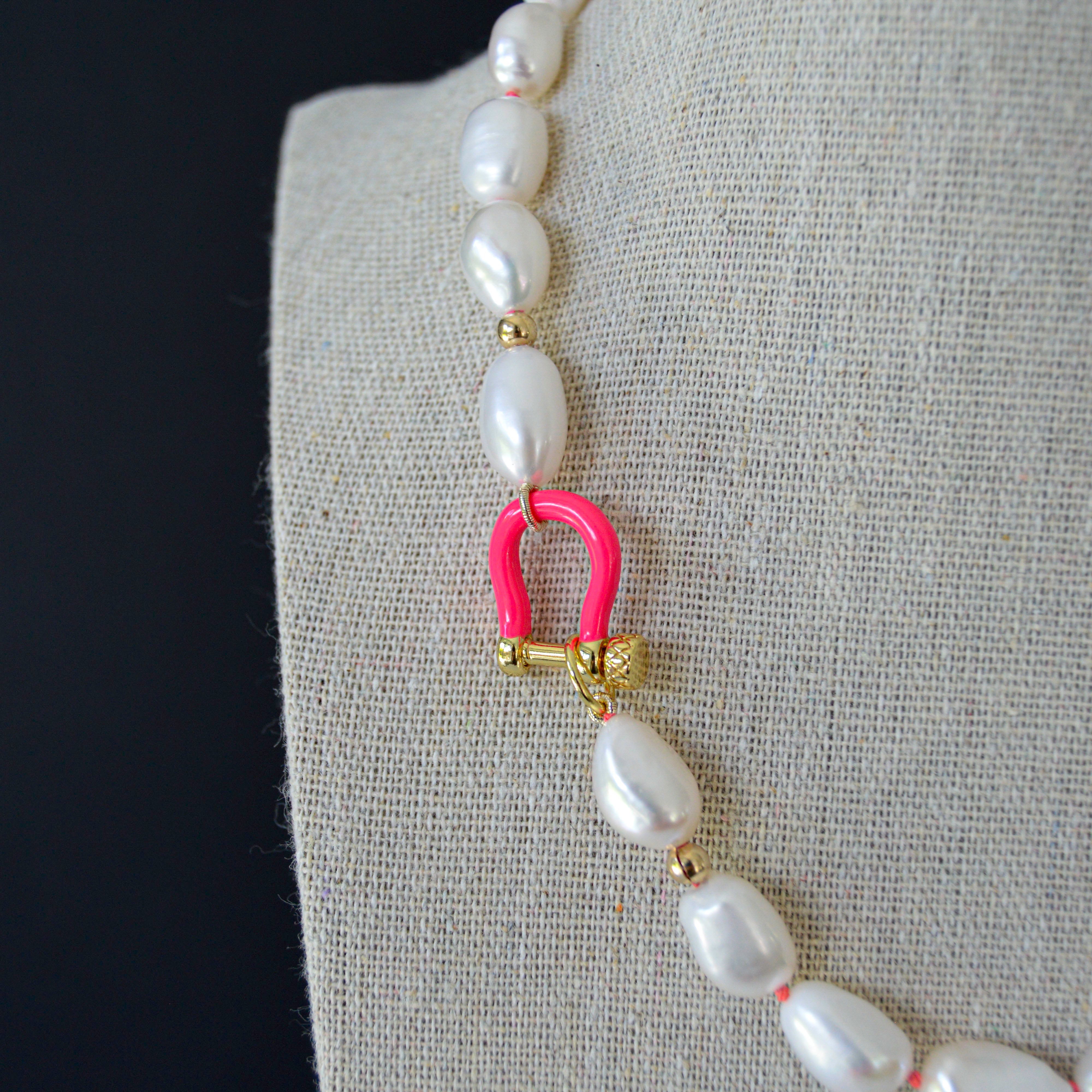 Pearls with Hot Pink Enamel Clasp