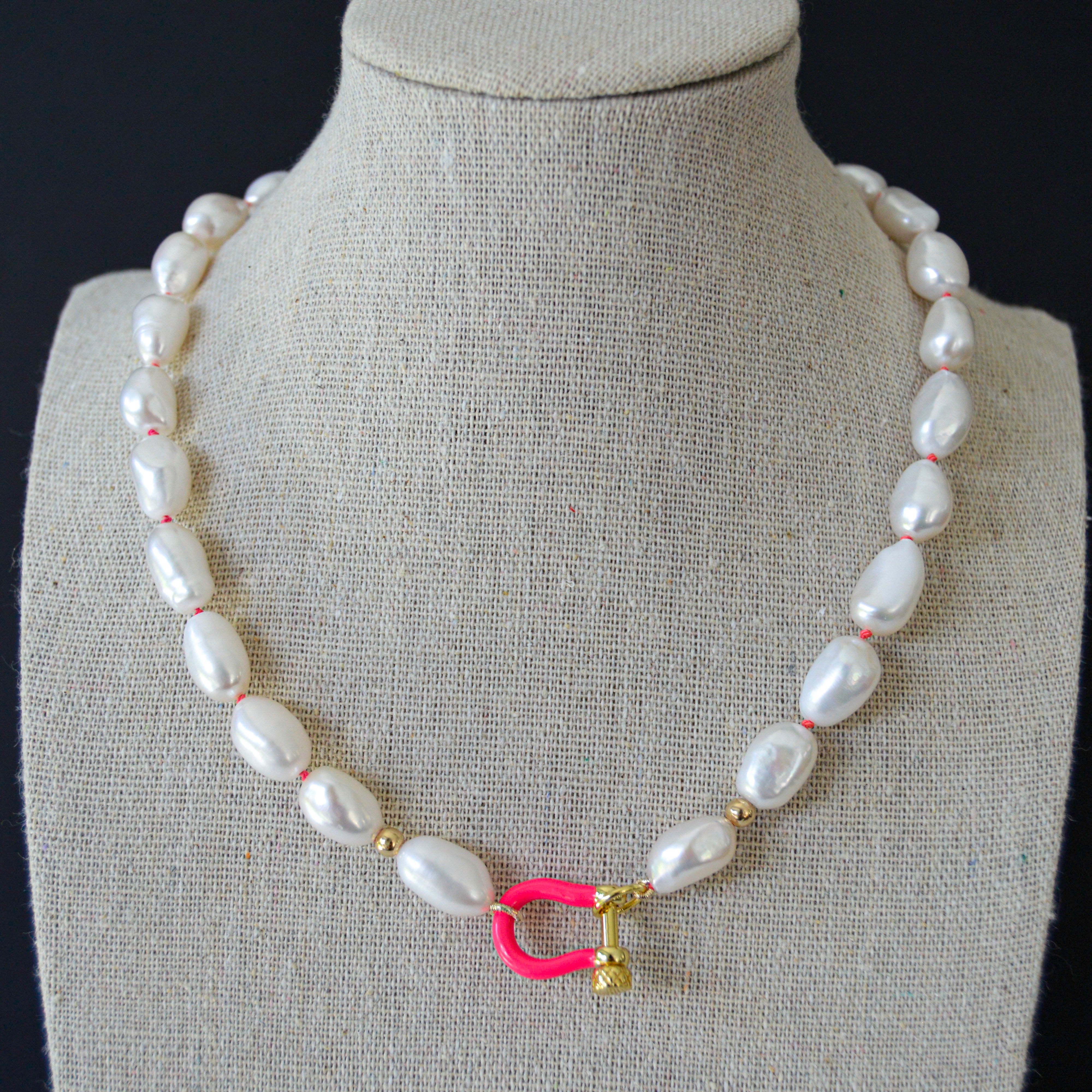 Pearls with Hot Pink Enamel Clasp