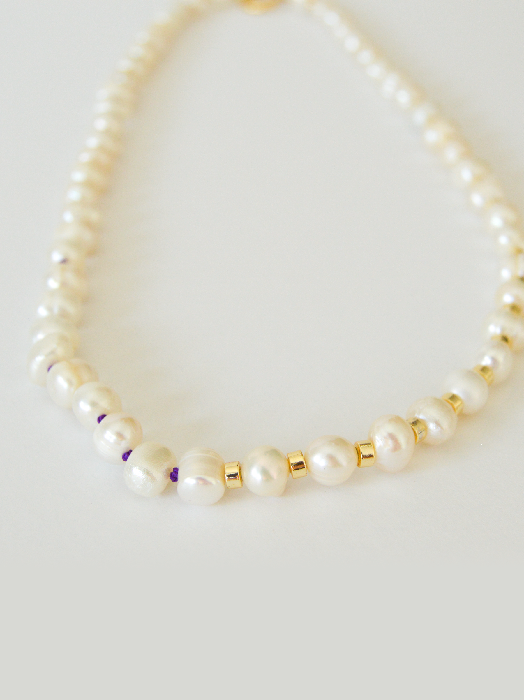 Royal Purple and Gold Knotted Pearl Necklace