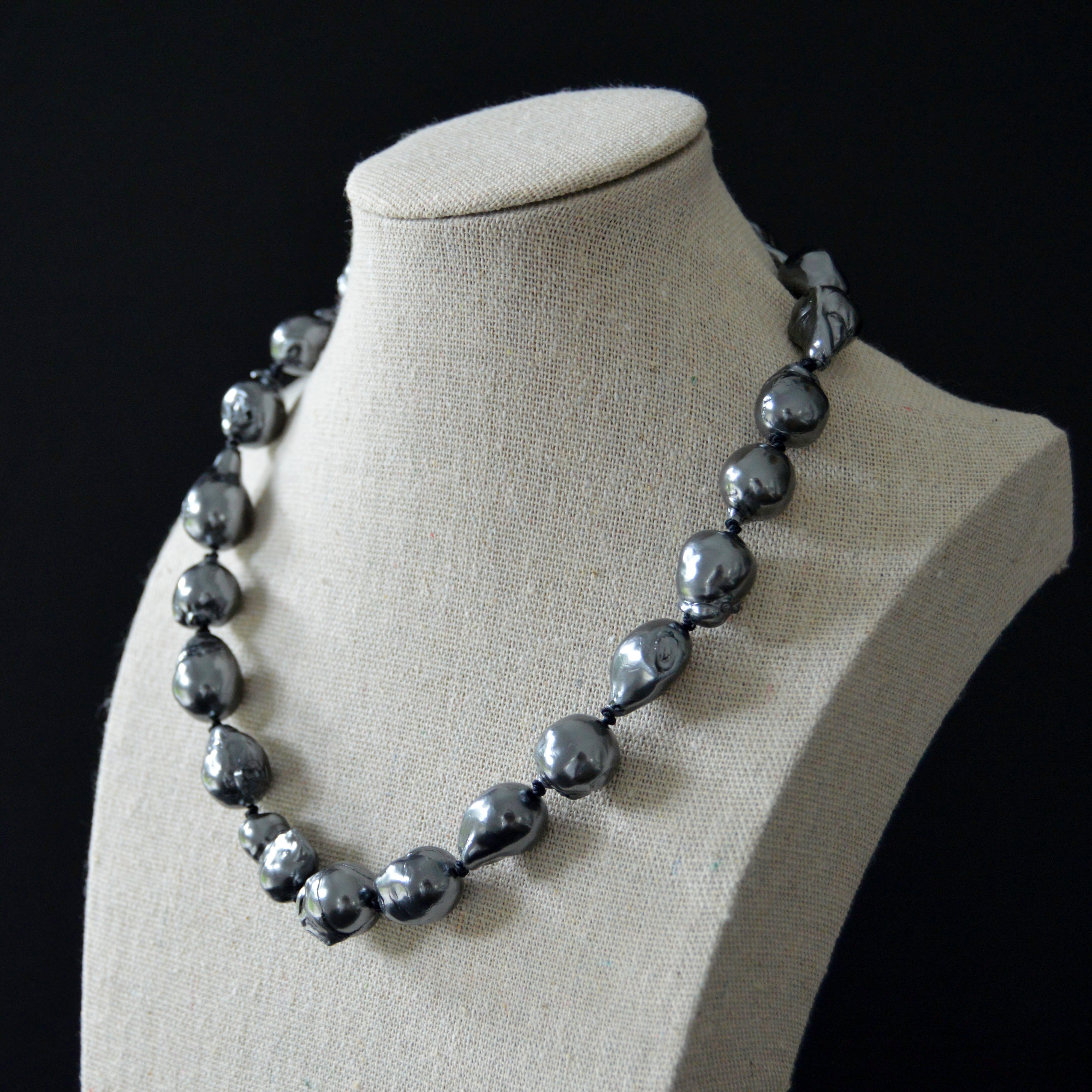 Silver Baroque Flameball Pearl Necklace