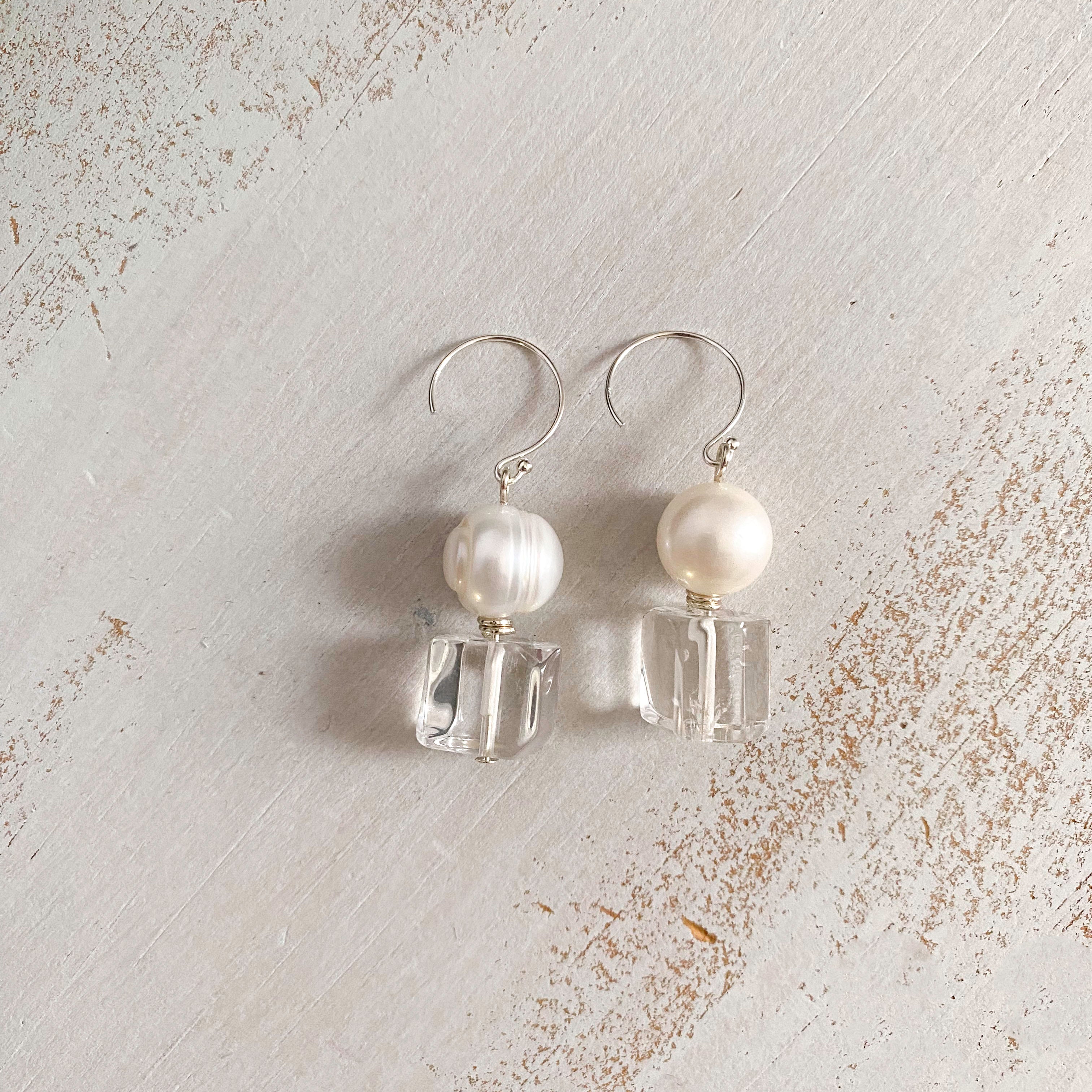 Freshwater Pearl and Clear Quartz Sterling Earring