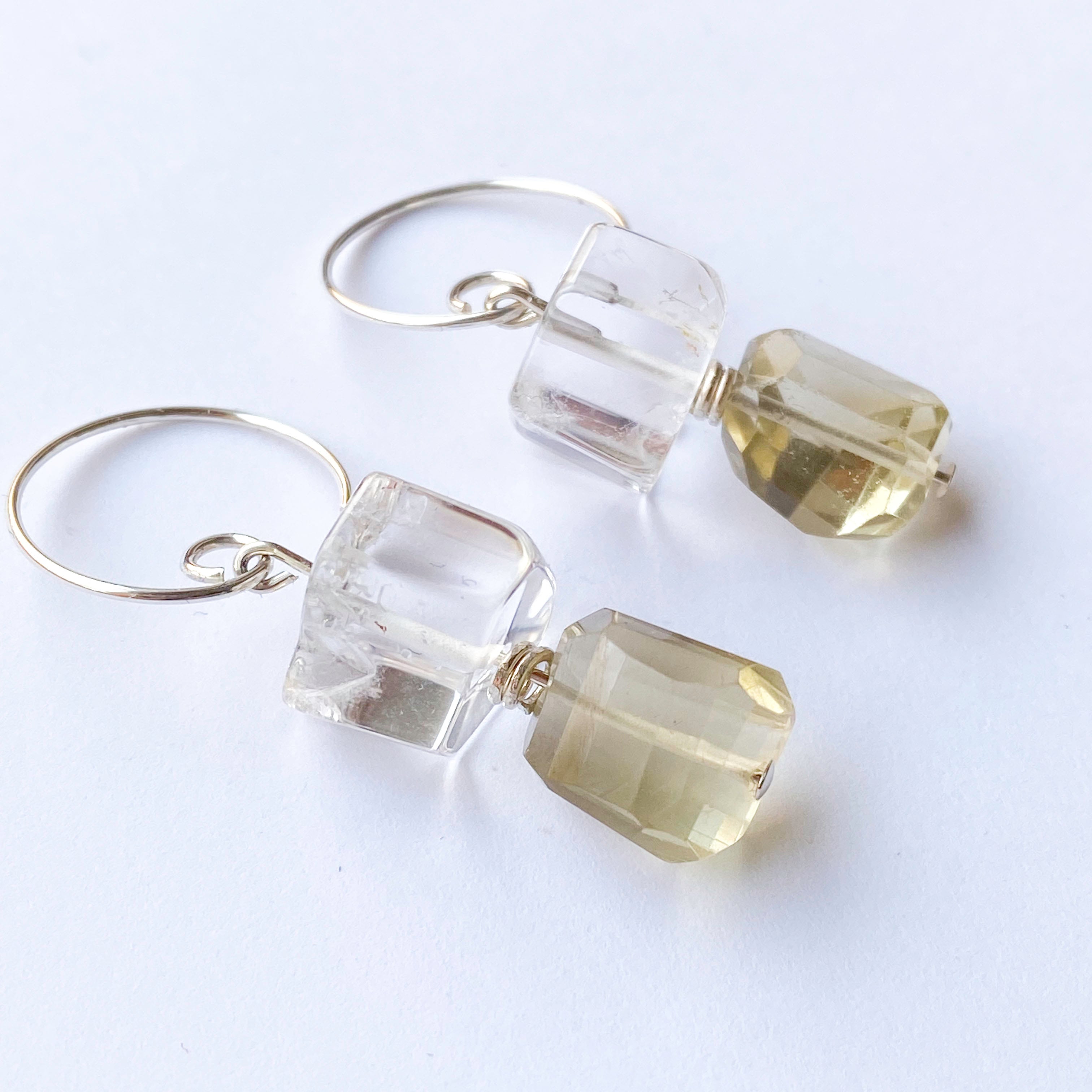 Lemon and Clear Quartz Drops in Silver