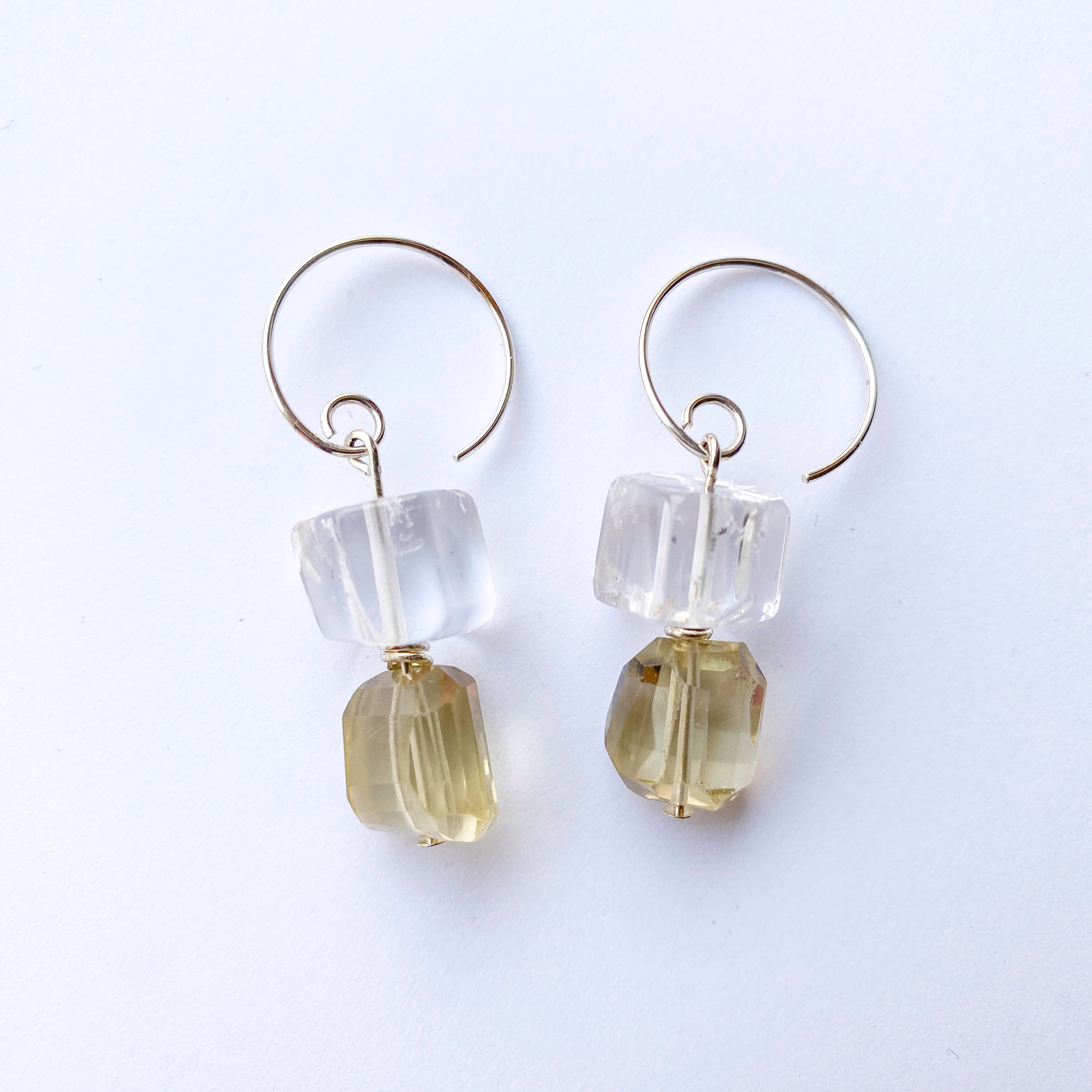 Lemon and Clear Quartz Drops in Silver