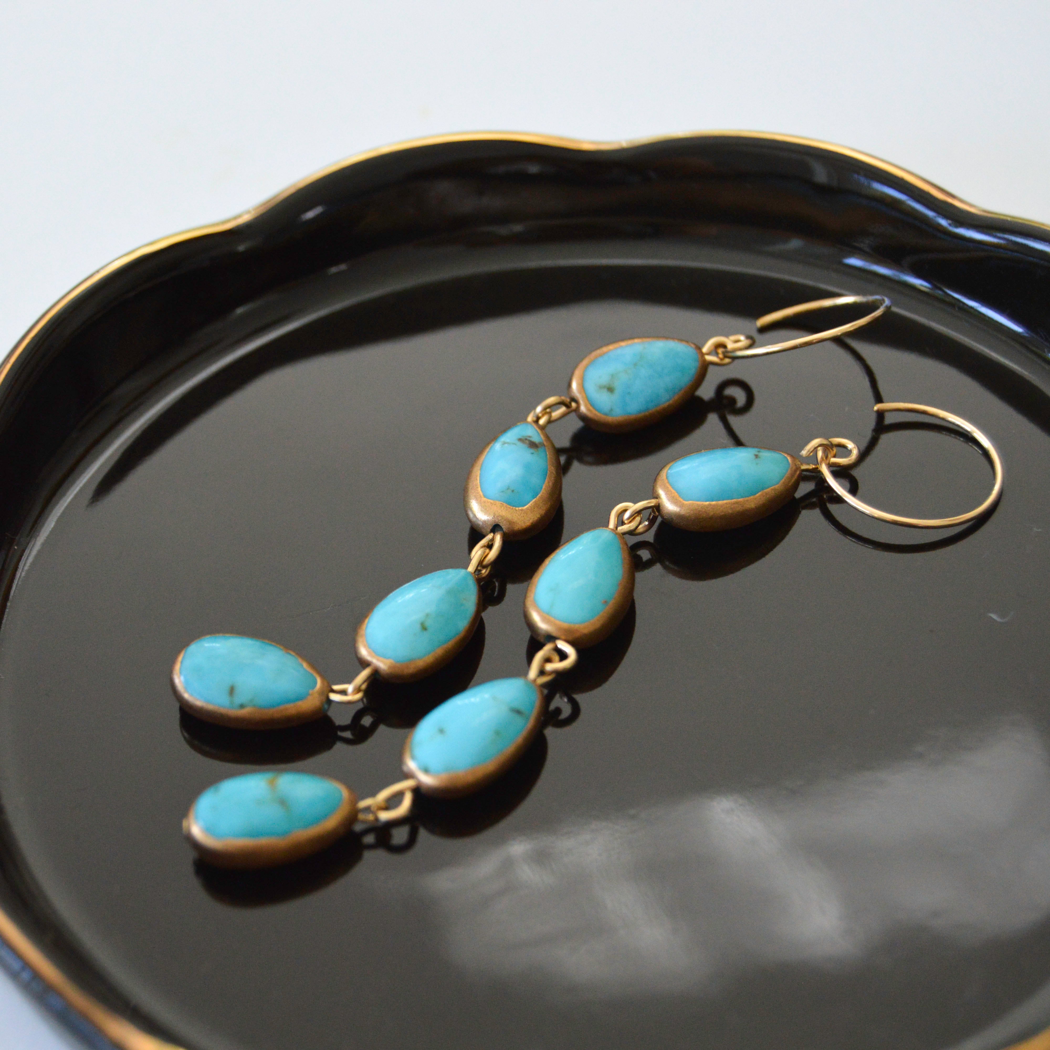 Blue Turquoise Gold Earrings