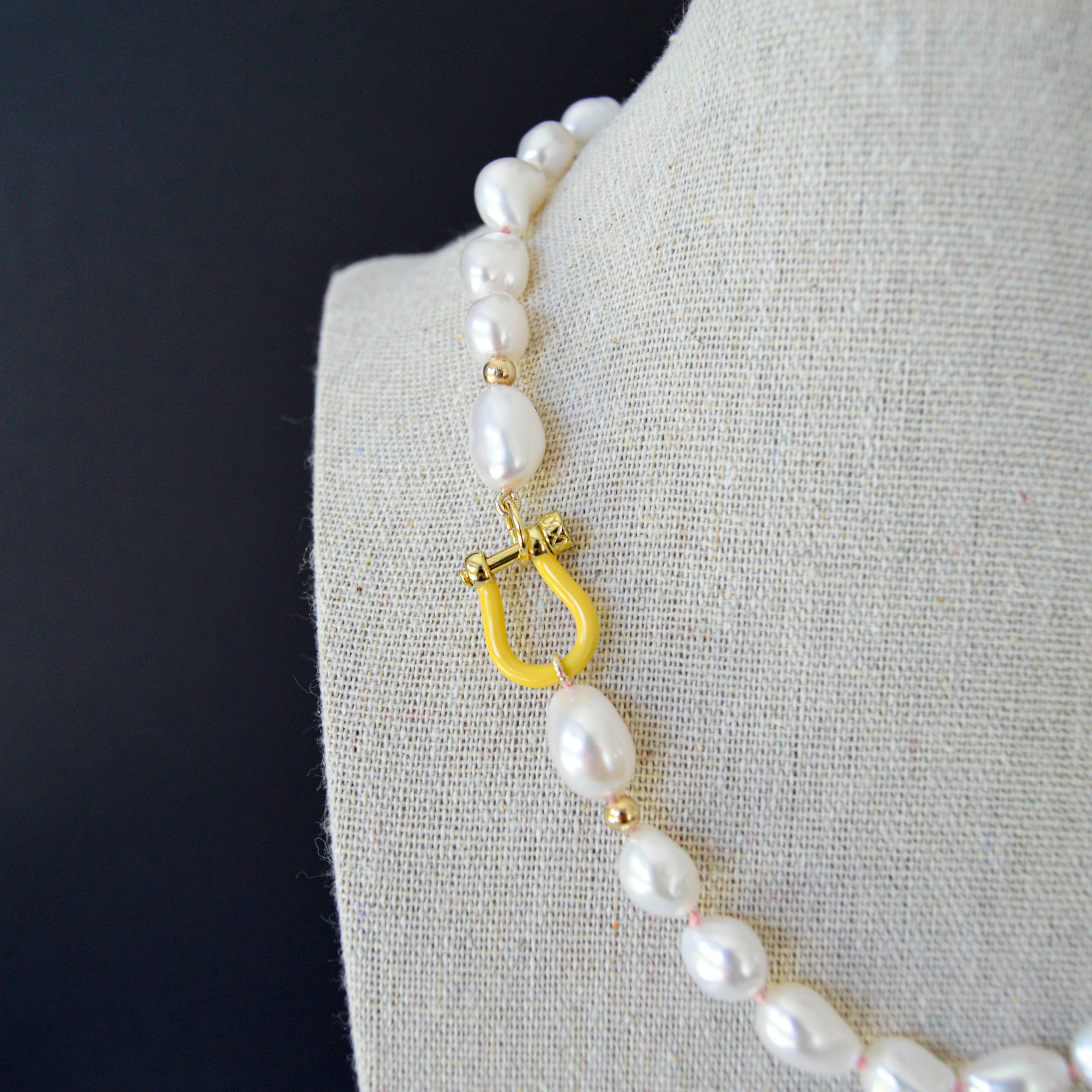 Pearls with Daisy Yellow Enamel Clasp