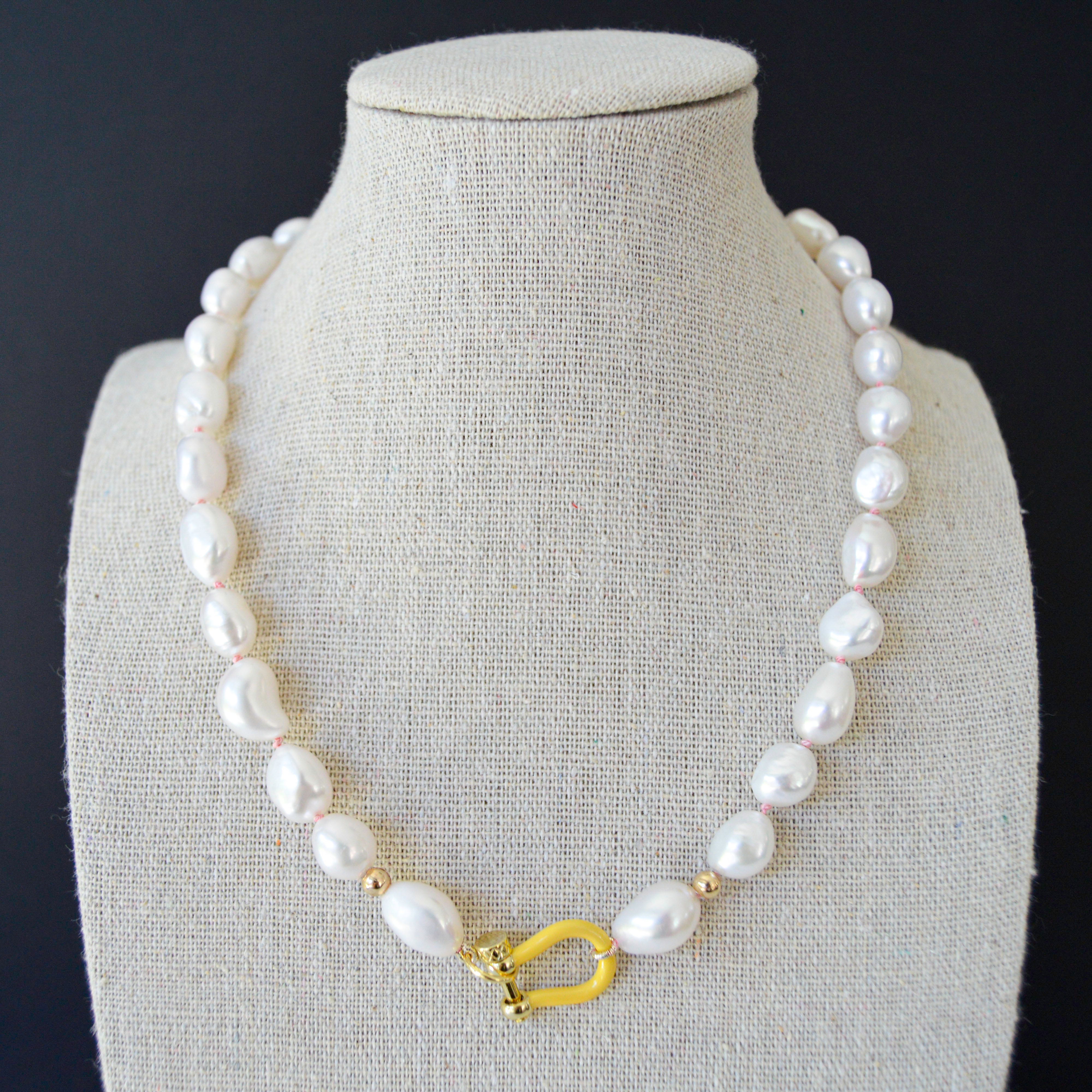 Pearls with Daisy Yellow Enamel Clasp