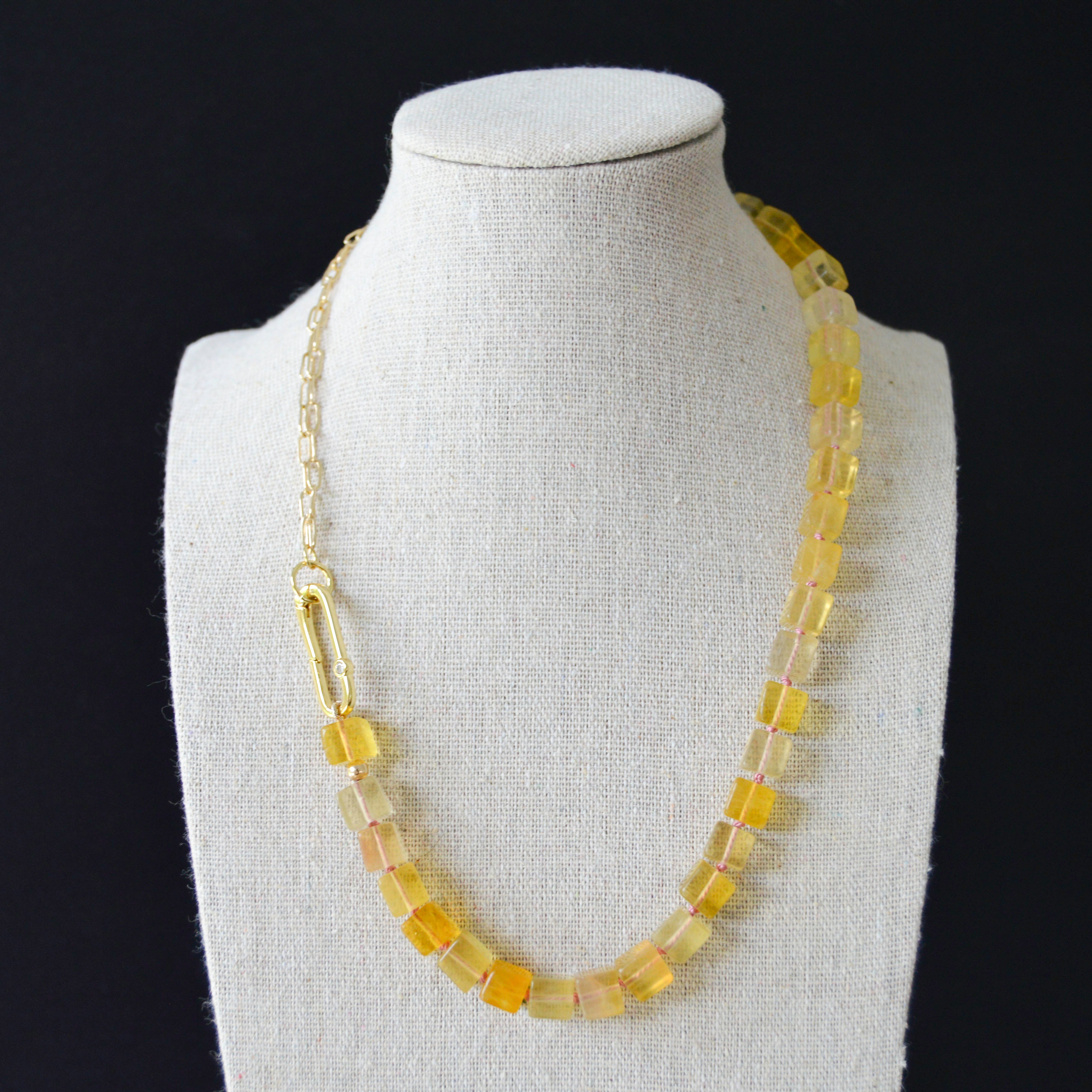 Yellow Fluorite Cube Necklace