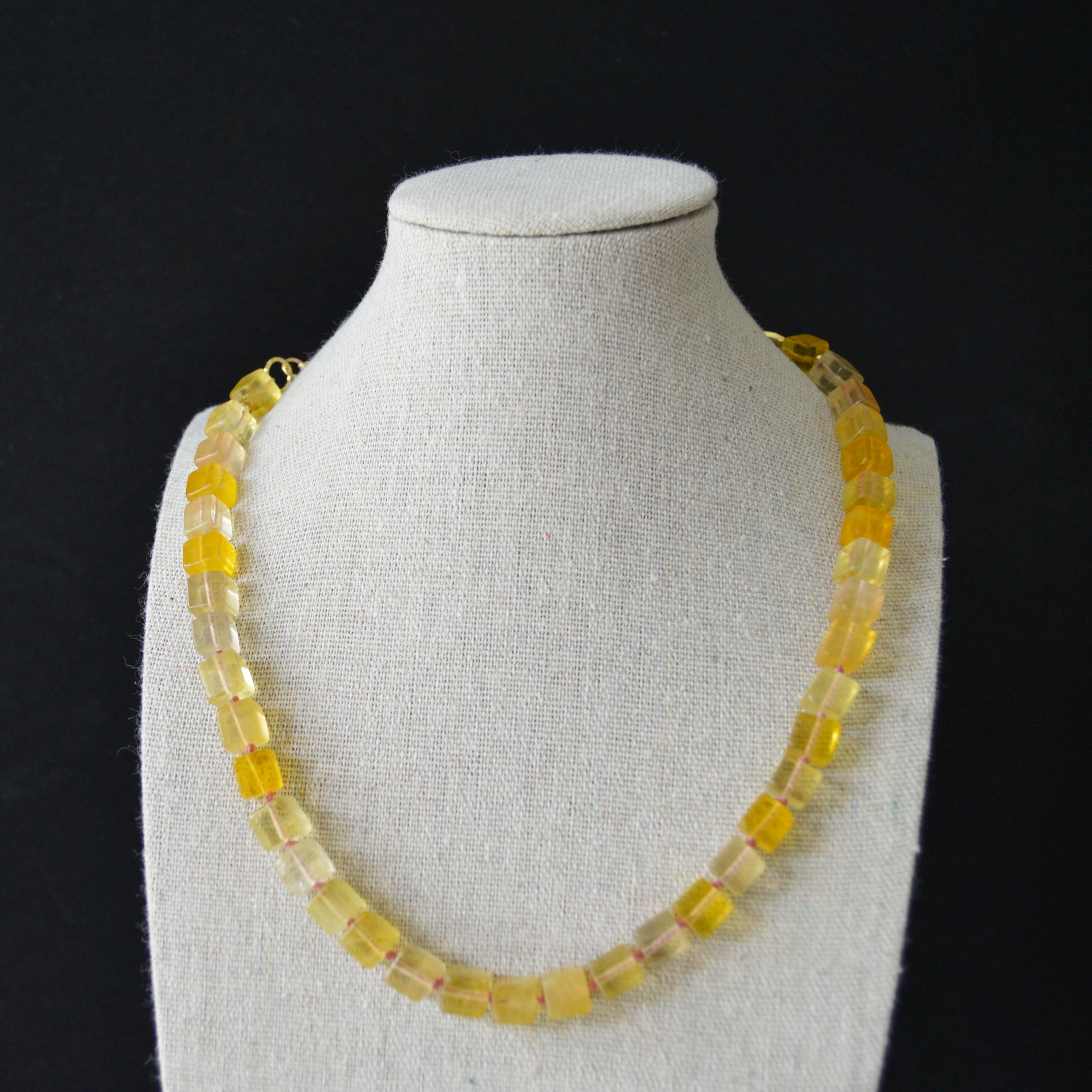 Yellow Fluorite Cube Necklace