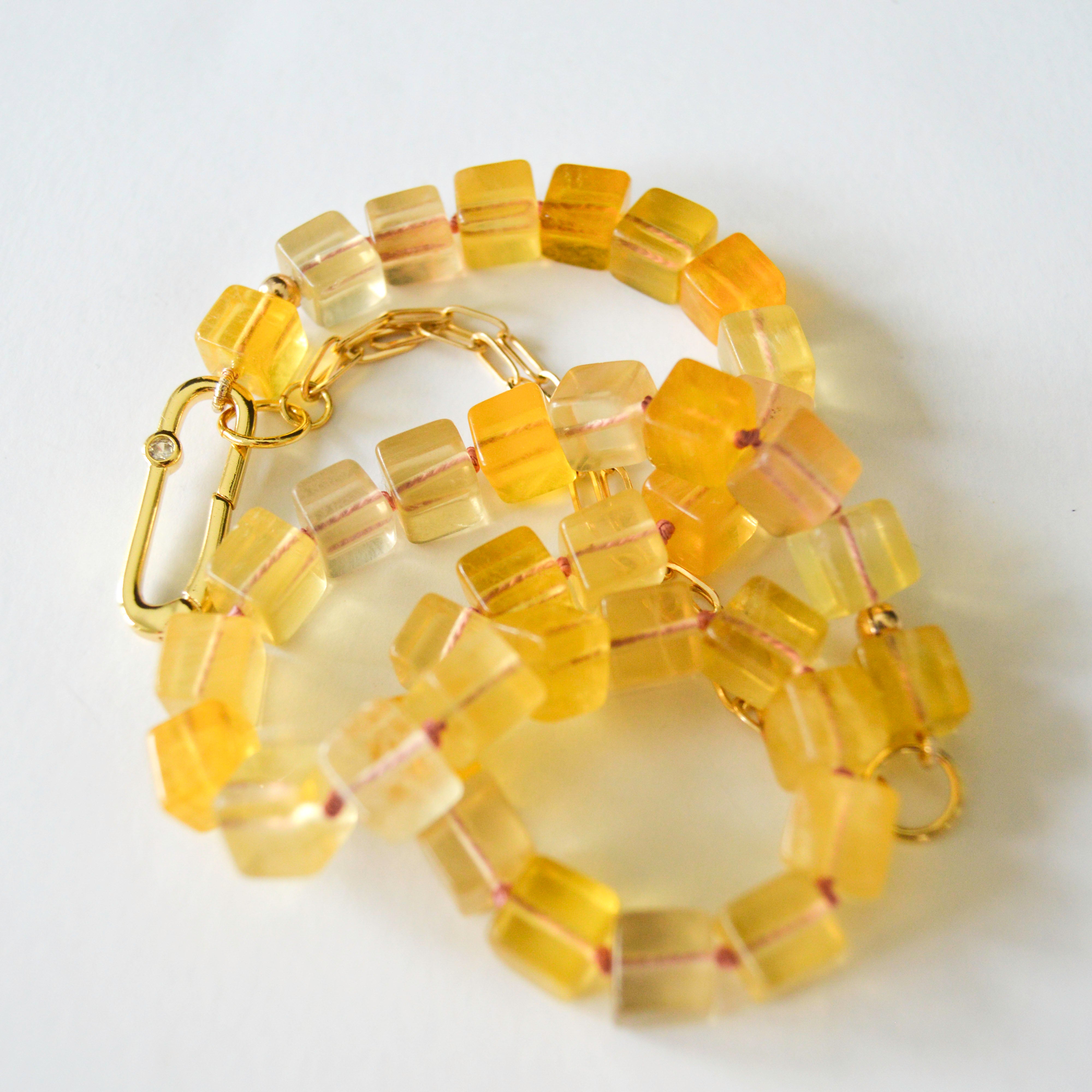 Yellow Fluorite Cube Necklace