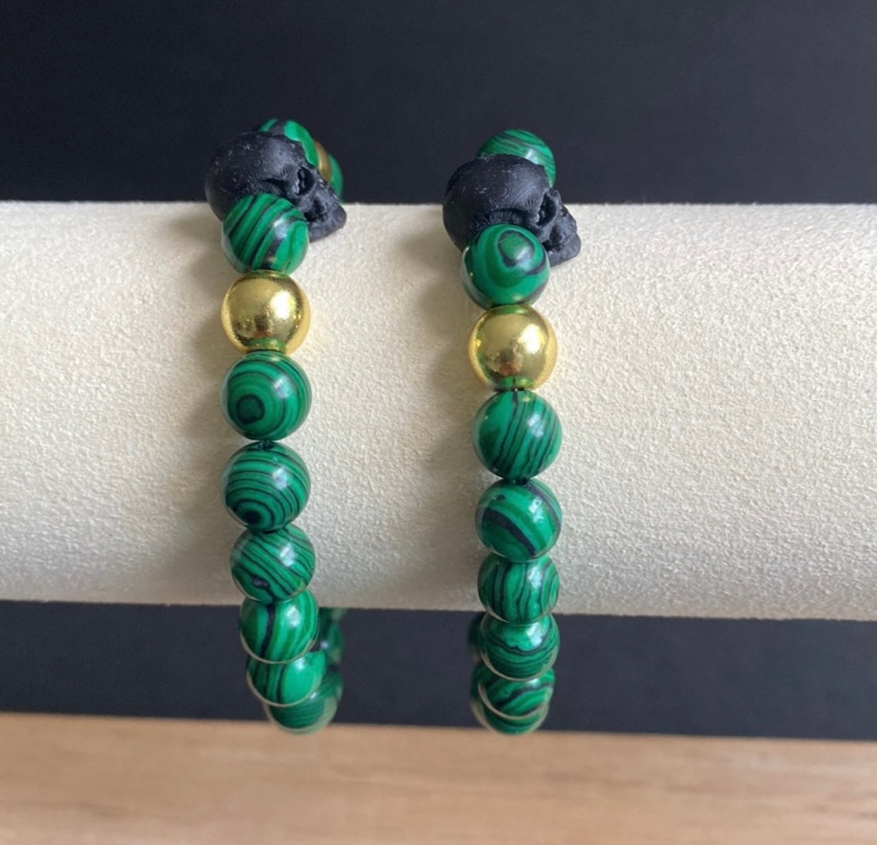 Malachite and Gold Skull Bracelet