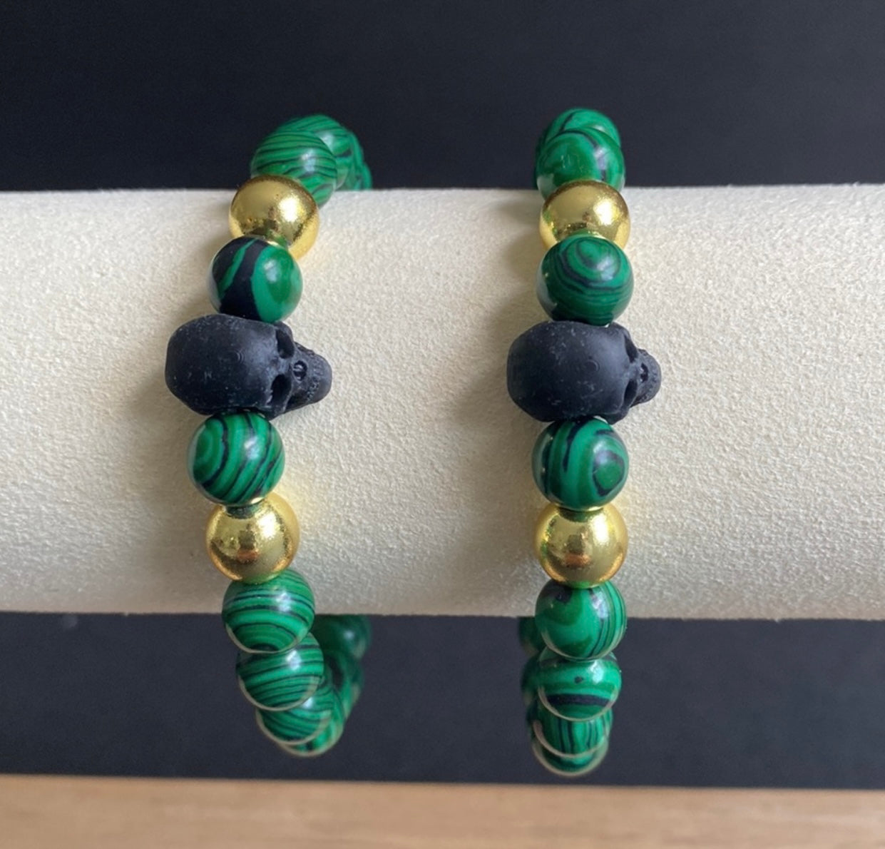 Malachite and Gold Skull Bracelet