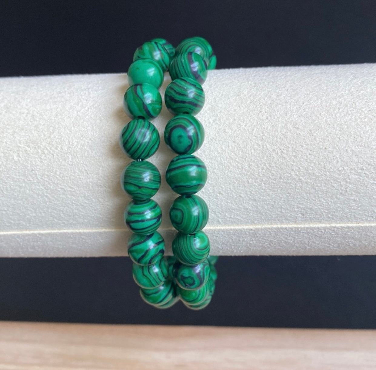 Malachite and Gold Double Skull Bracelet