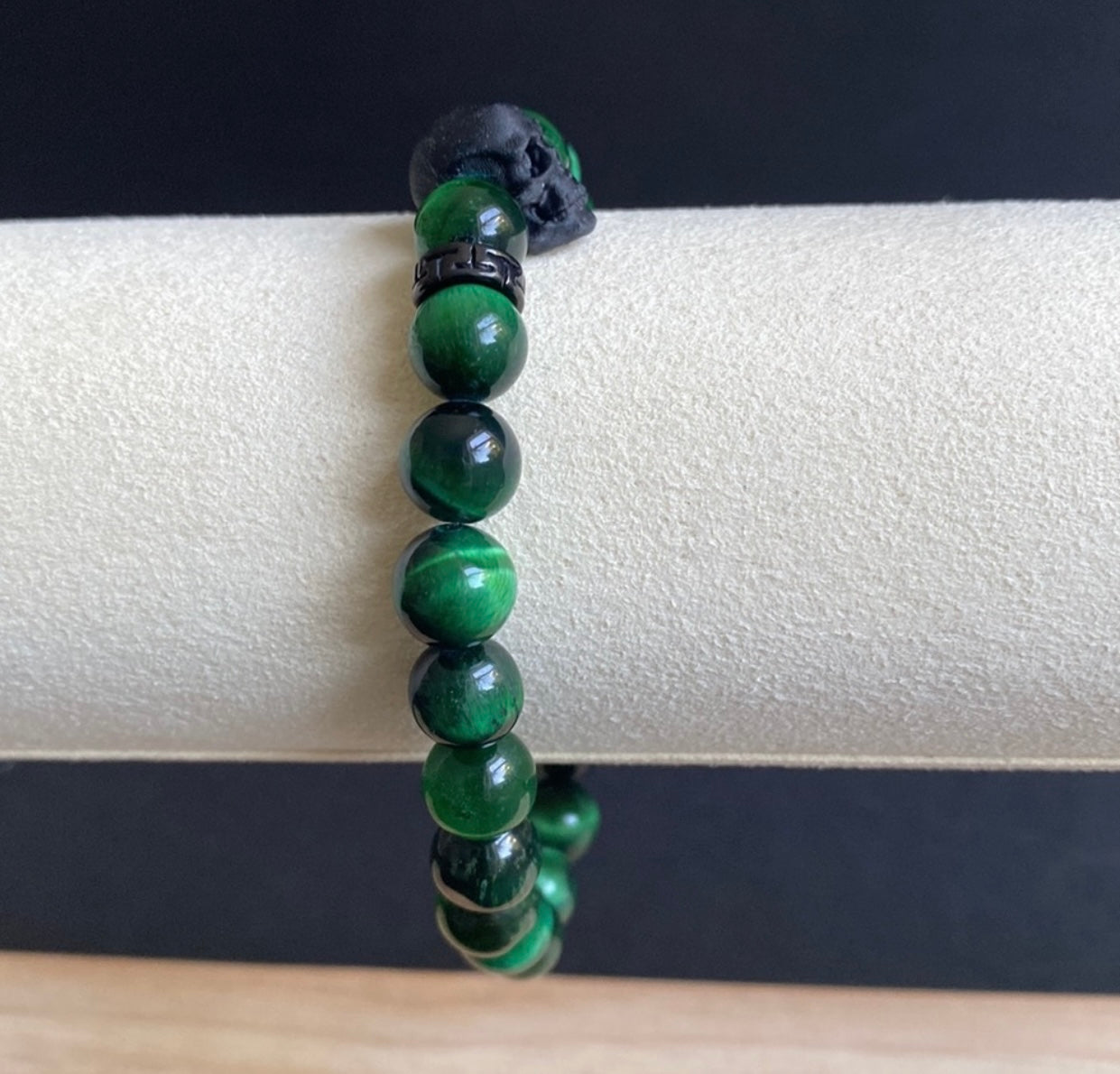 Green Tigers Eye Skull Bracelet