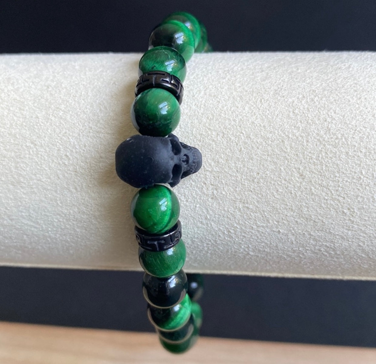 Green Tigers Eye Skull Bracelet