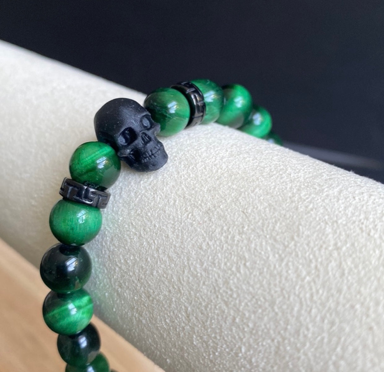 Green Tigers Eye Skull Bracelet