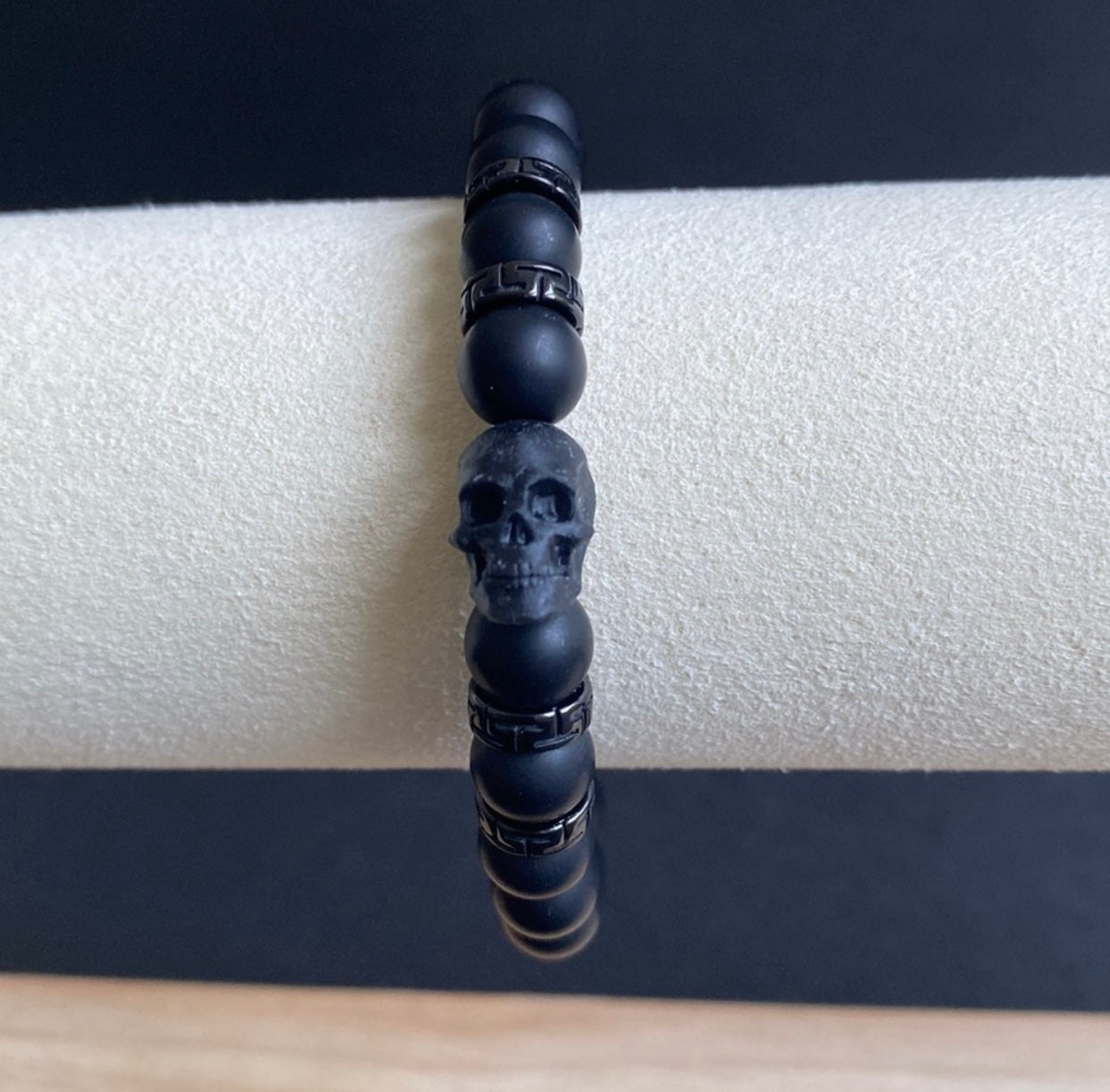 Onyx Maze Bead Black Skull Bracelet