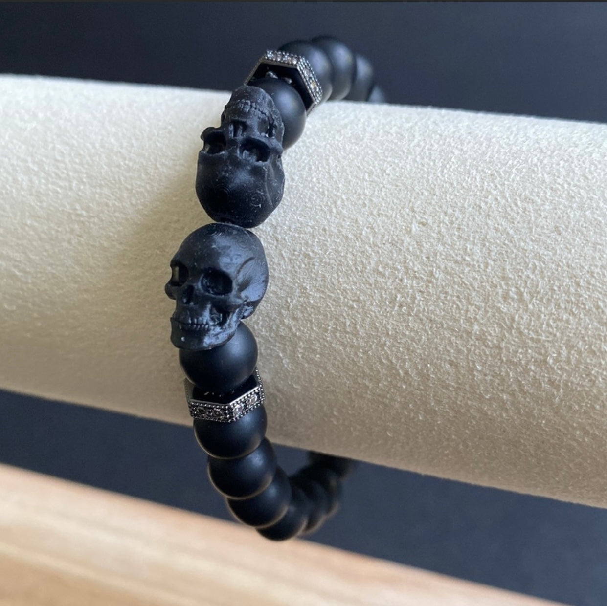 Onyx Double Skull Bracelet