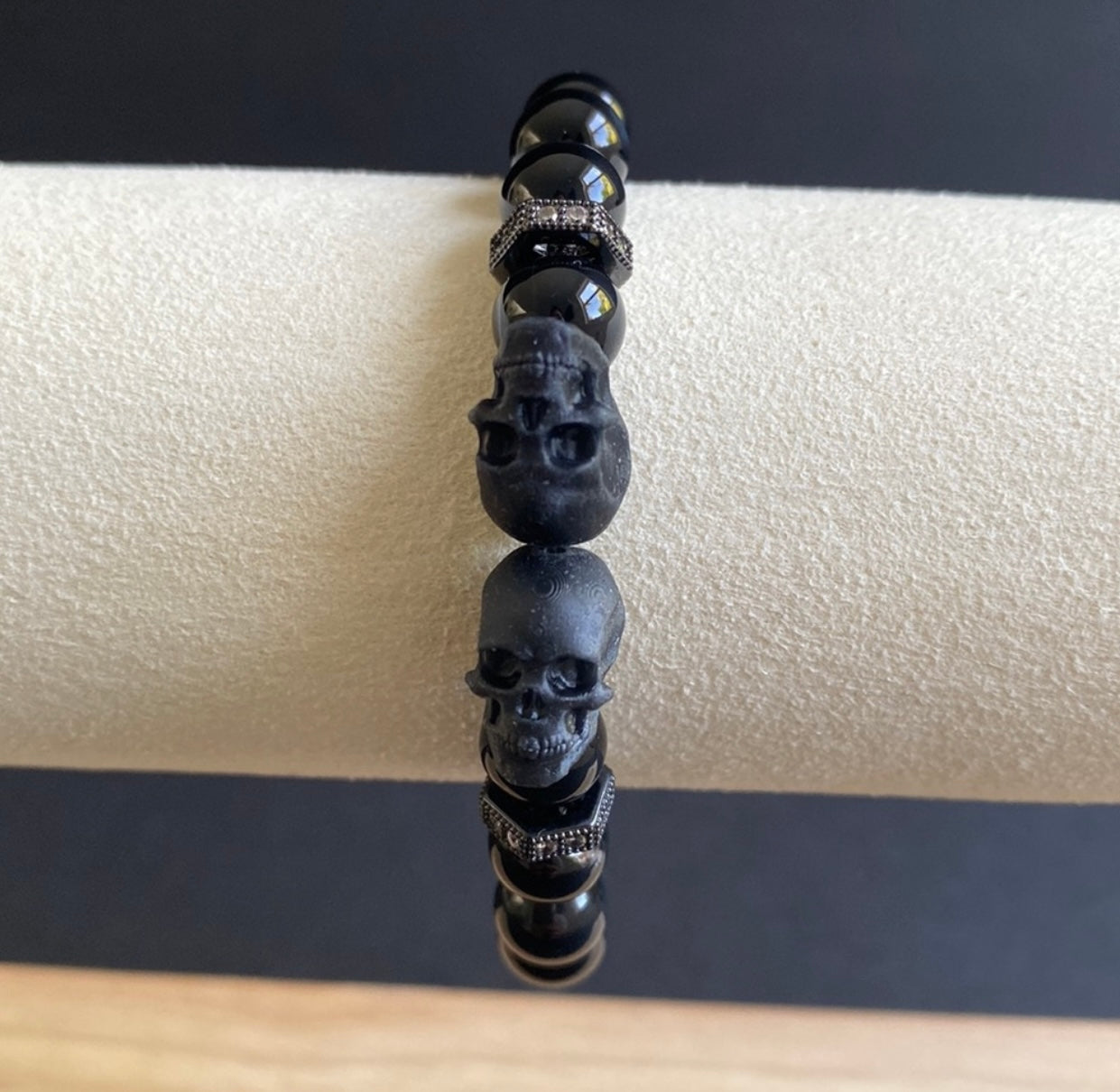 Banded Agate Double Skull Bracelet