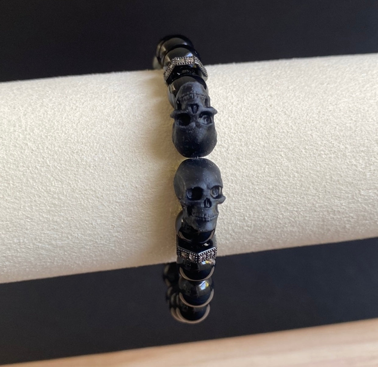 Banded Agate Double Skull Bracelet